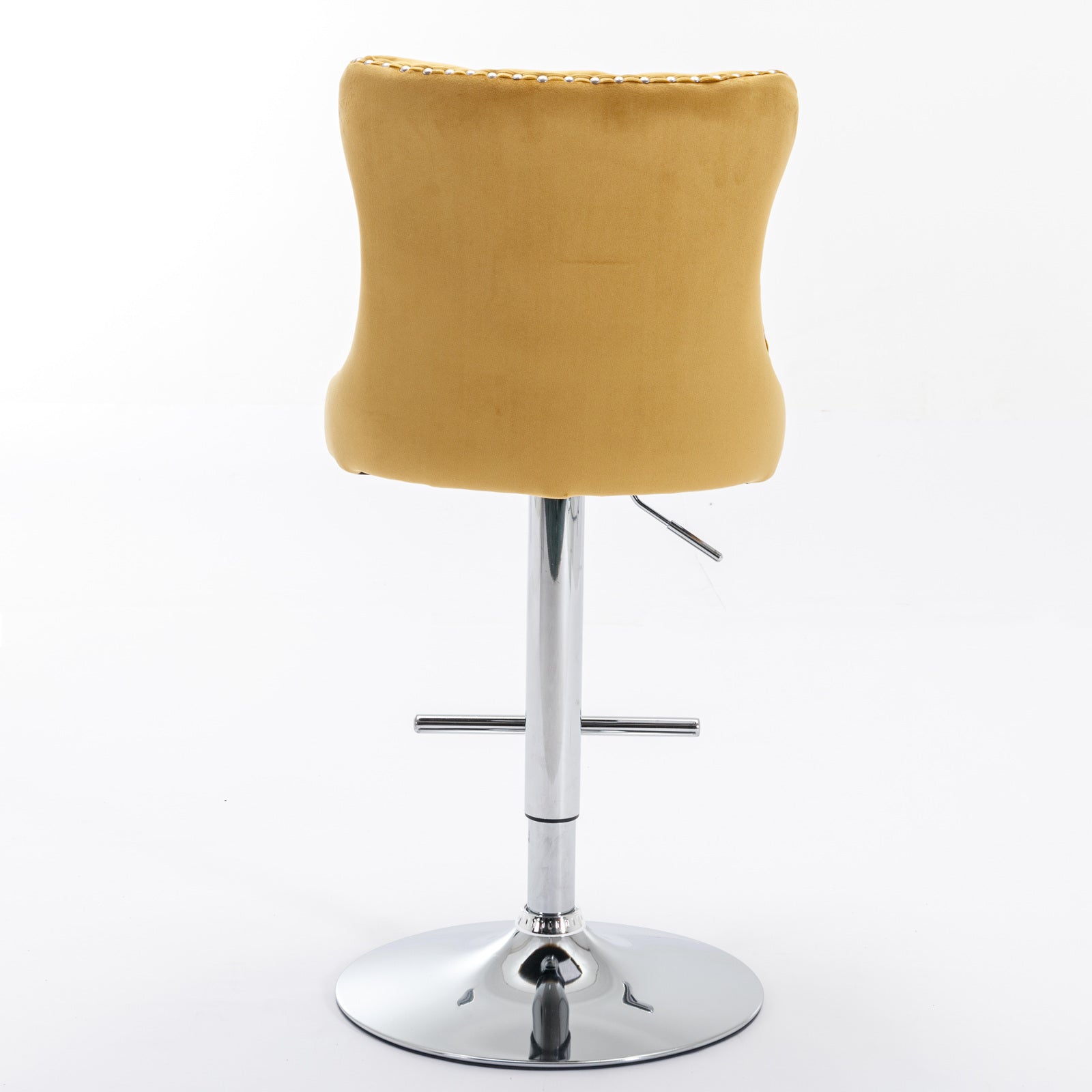 Set of 2 Modern Upholstered Tufted Velvet Armless Bar Stools with Chrome Details- Gold_6