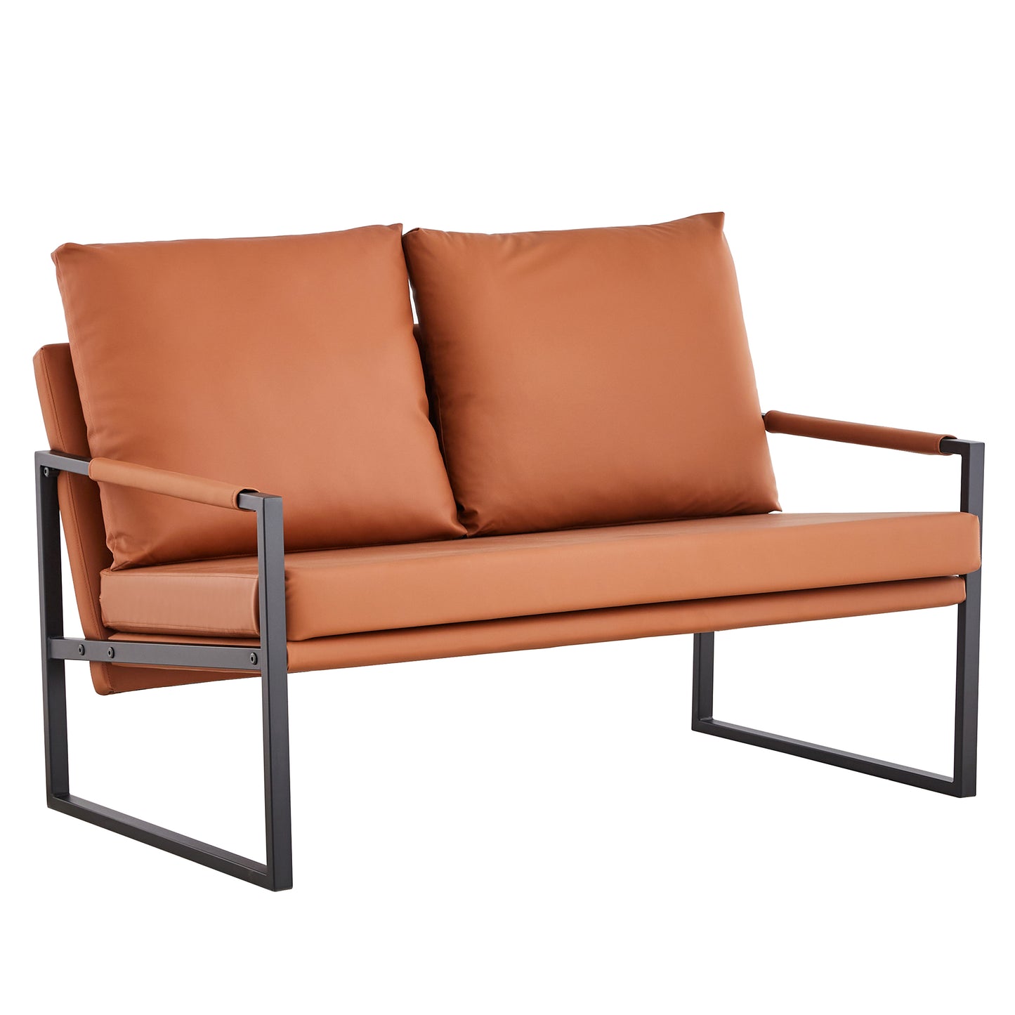 2 Seater Modern Designed PU Leather Sofa Set with Black Metal Frame- Brown_22