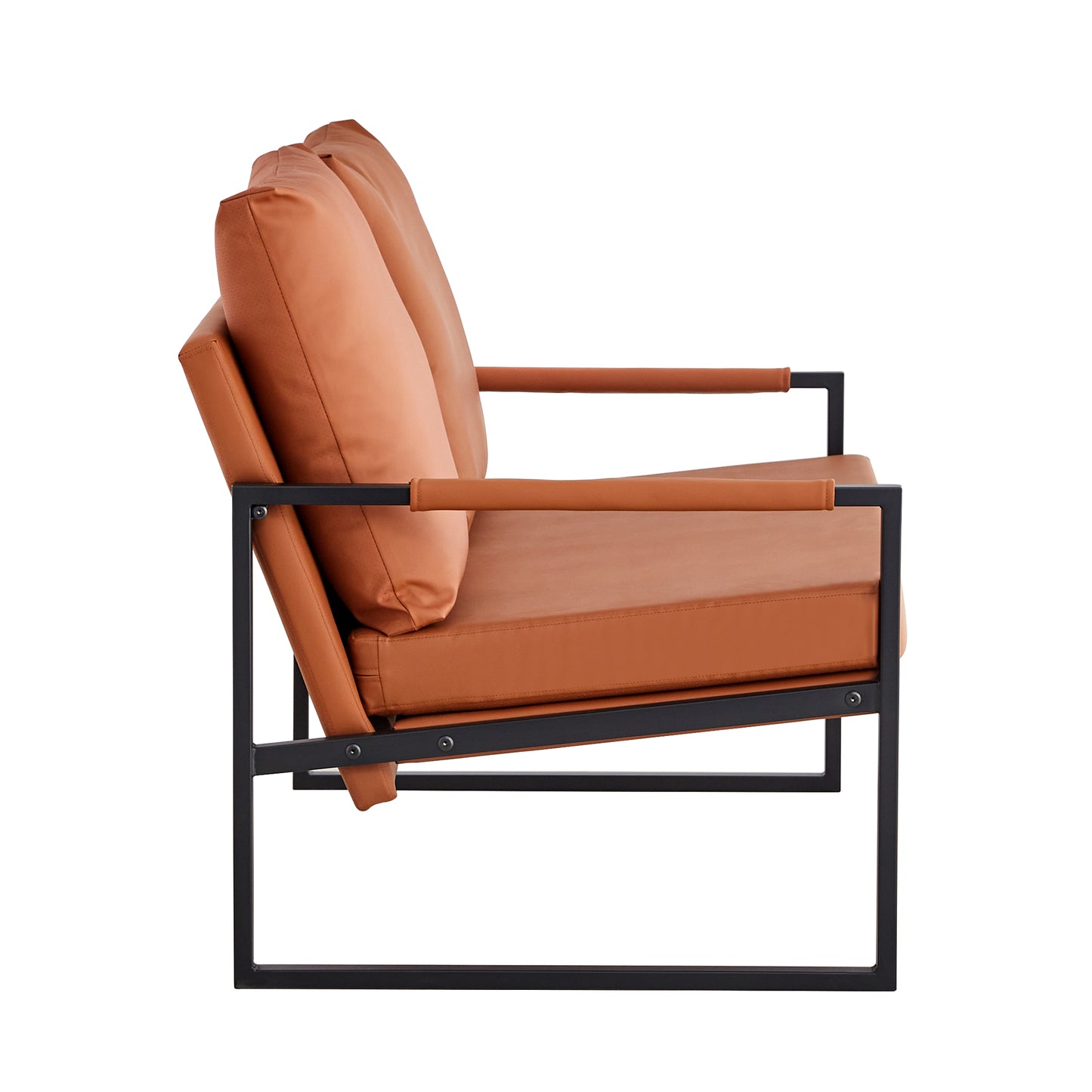2 Seater Modern Designed PU Leather Sofa Set with Black Metal Frame- Brown_23