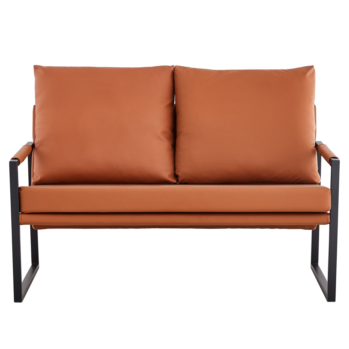 2 Seater Modern Designed PU Leather Sofa Set with Black Metal Frame- Brown_24