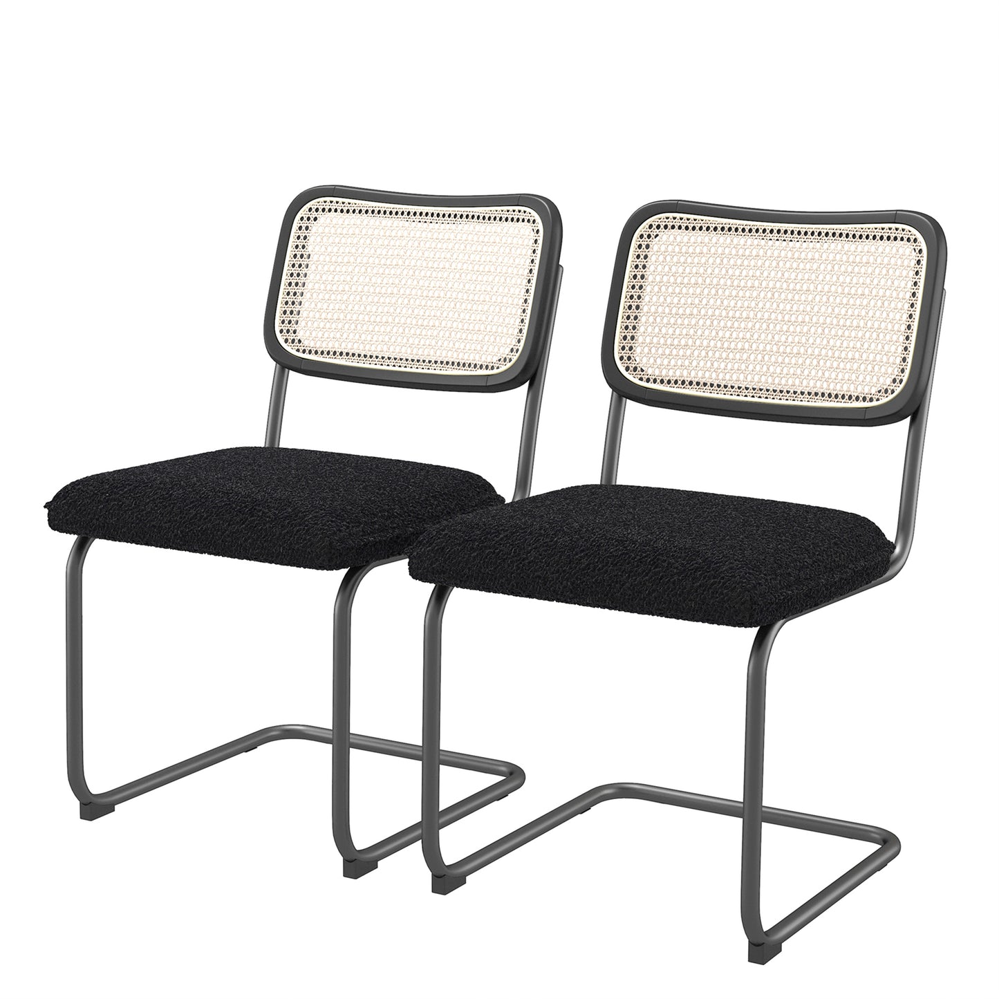 Set of 2 Teddy Velvet Dining Chair with High-Density Sponge Rattan Chair- Black_4