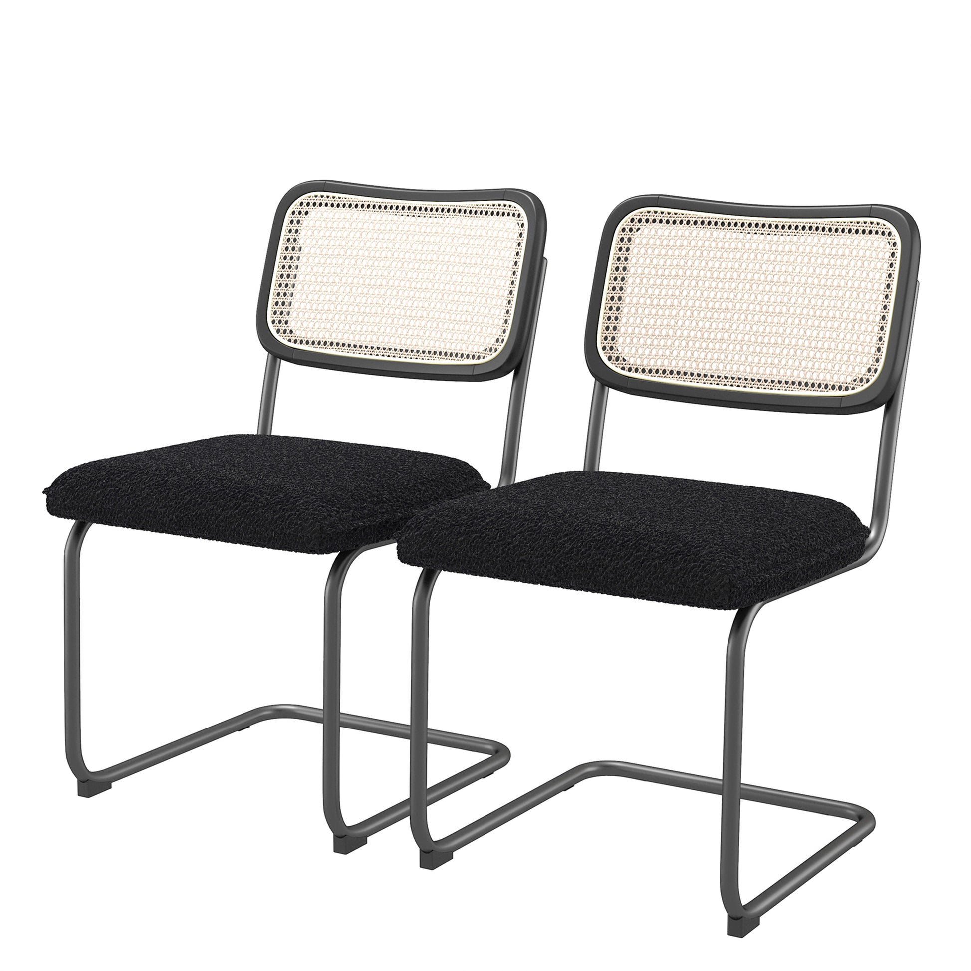 Set of 2 Teddy Velvet Dining Chair with High-Density Sponge Rattan Chair- Black_4