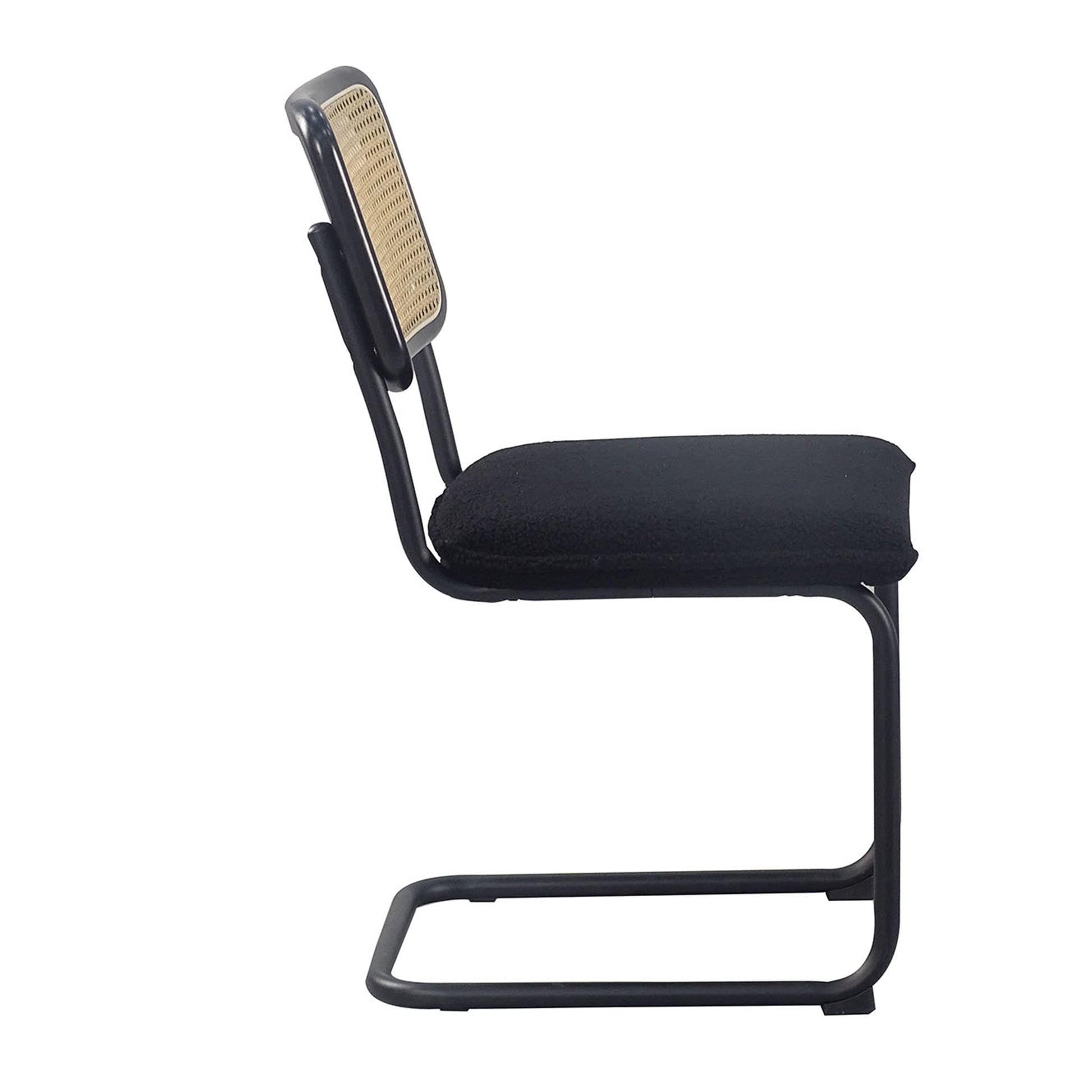Set of 2 Teddy Velvet Dining Chair with High-Density Sponge Rattan Chair- Black_12