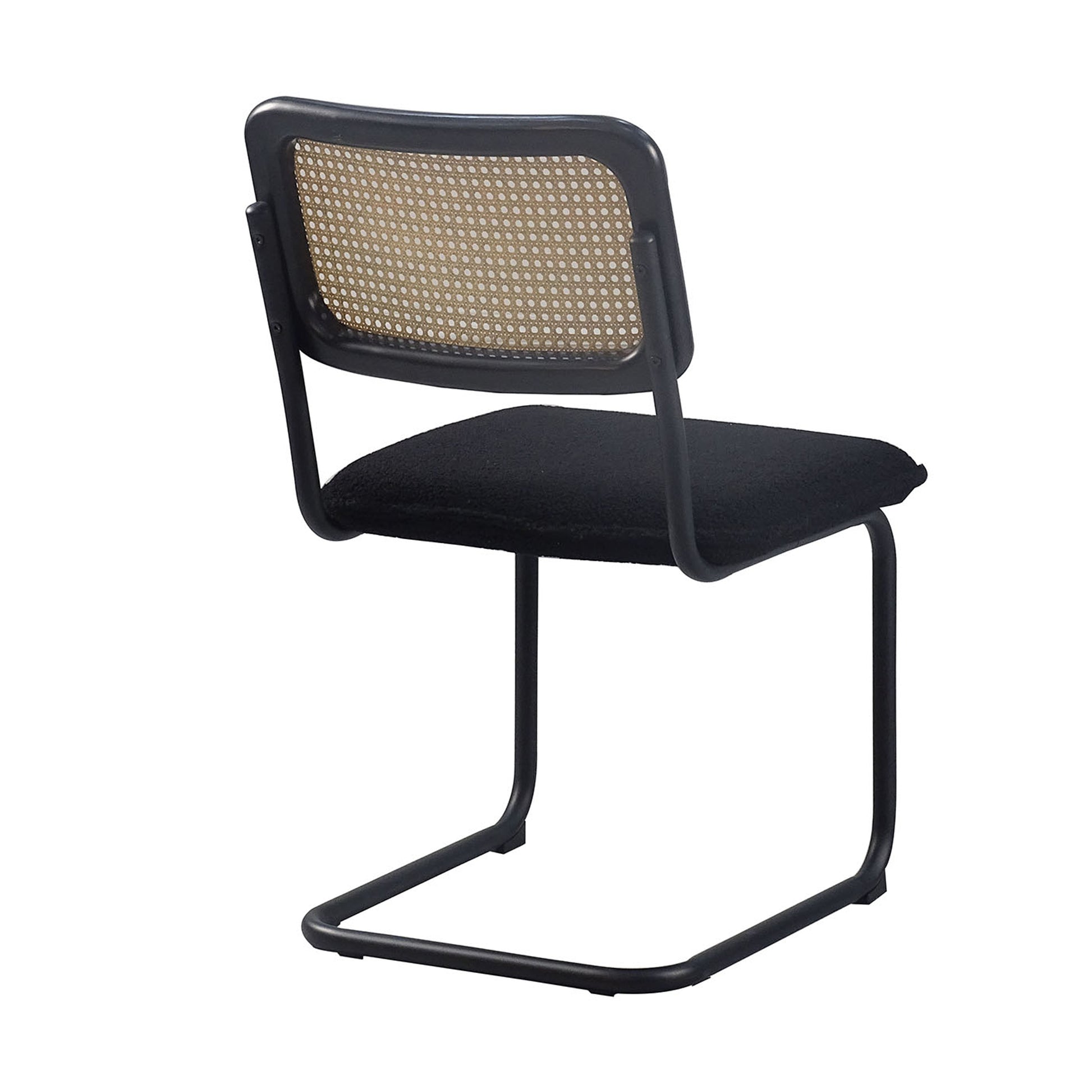 Set of 2 Teddy Velvet Dining Chair with High-Density Sponge Rattan Chair- Black_11