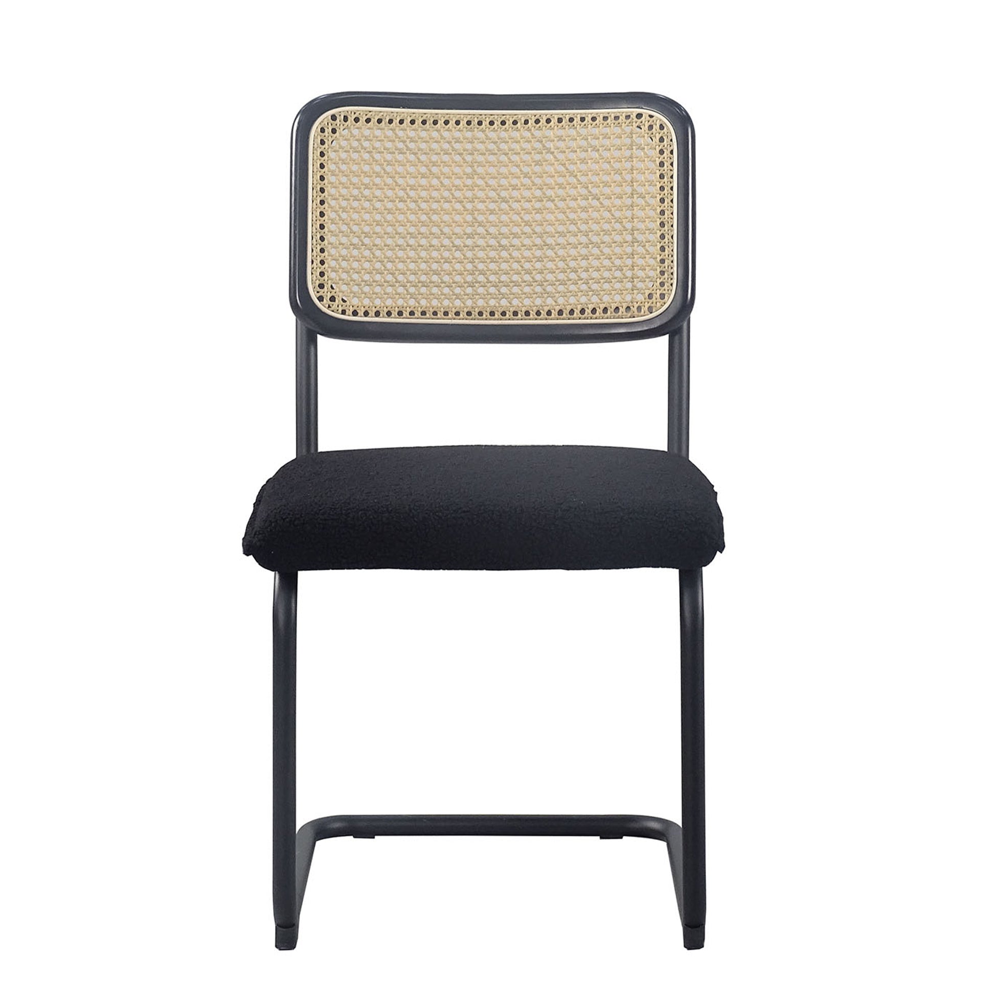 Set of 2 Teddy Velvet Dining Chair with High-Density Sponge Rattan Chair- Black_6