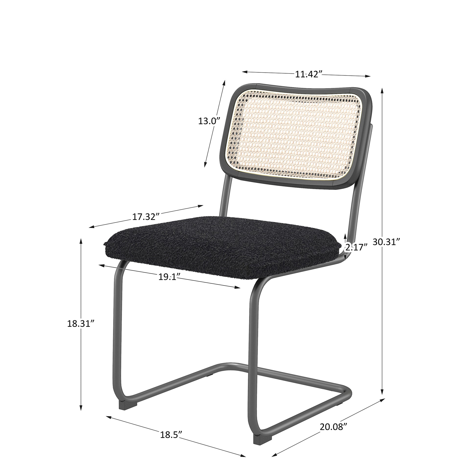 Set of 2 Teddy Velvet Dining Chair with High-Density Sponge Rattan Chair- Black_5