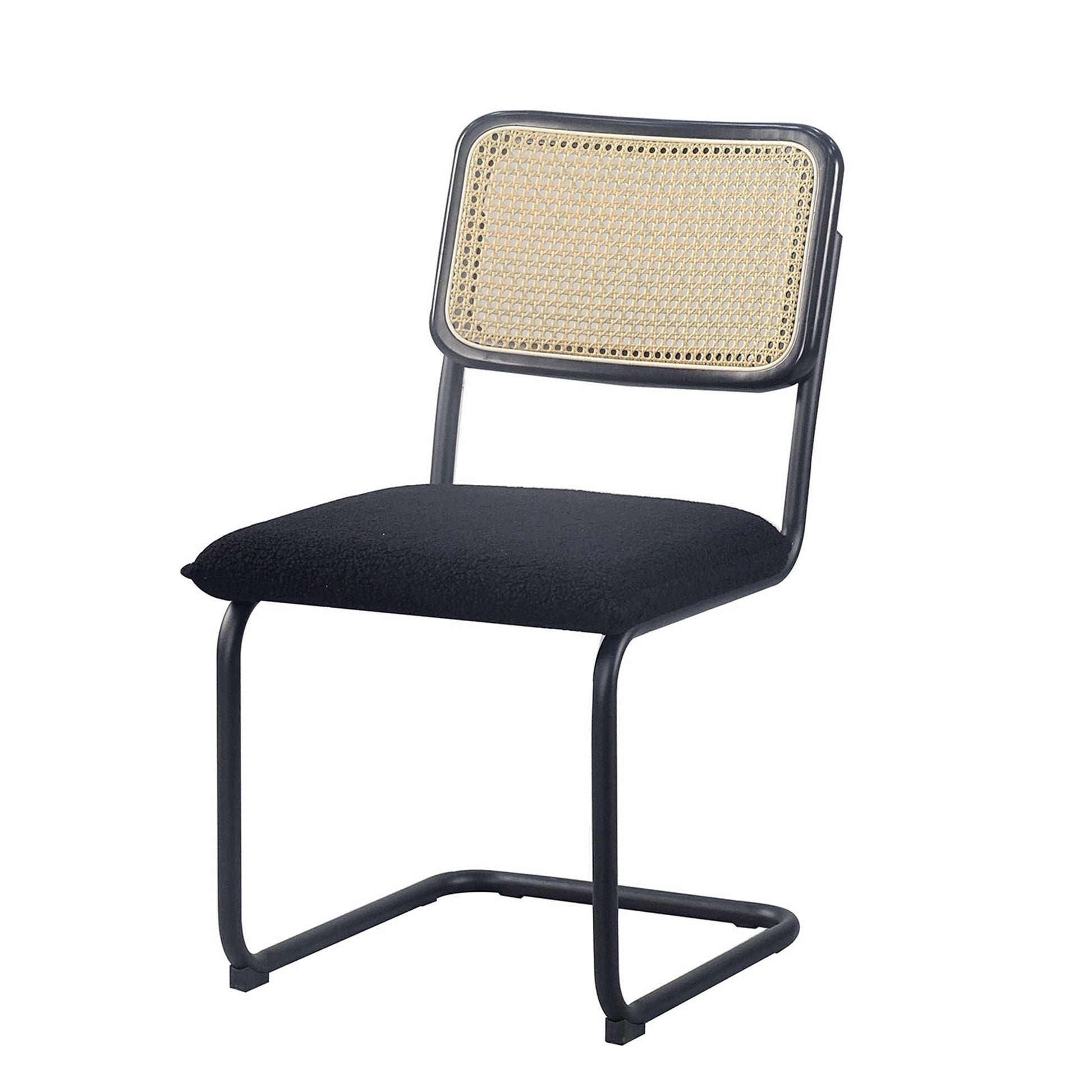 Set of 2 Teddy Velvet Dining Chair with High-Density Sponge Rattan Chair- Black_7