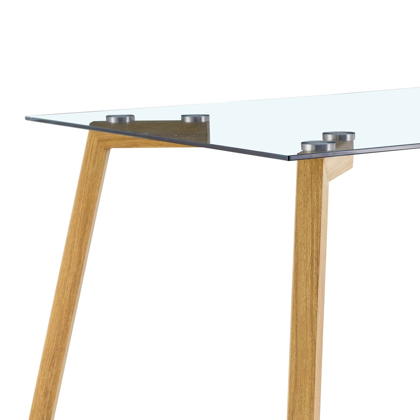 4-6 Seater Minimalist Rectangular Tempered Glass Dining Table with Brown Metal Legs_9