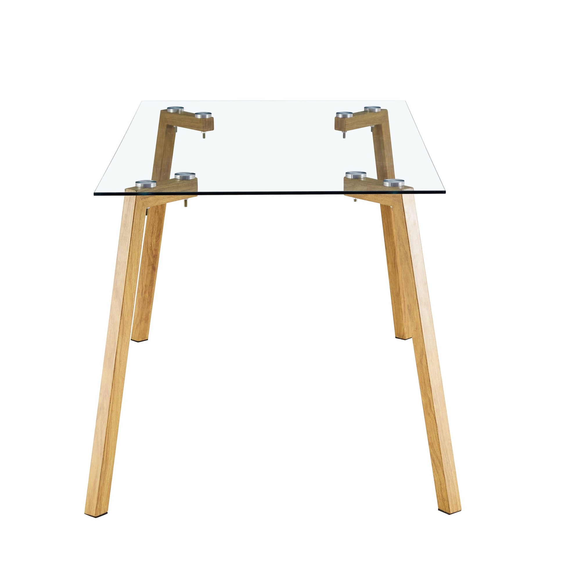 4-6 Seater Minimalist Rectangular Tempered Glass Dining Table with Brown Metal Legs_8