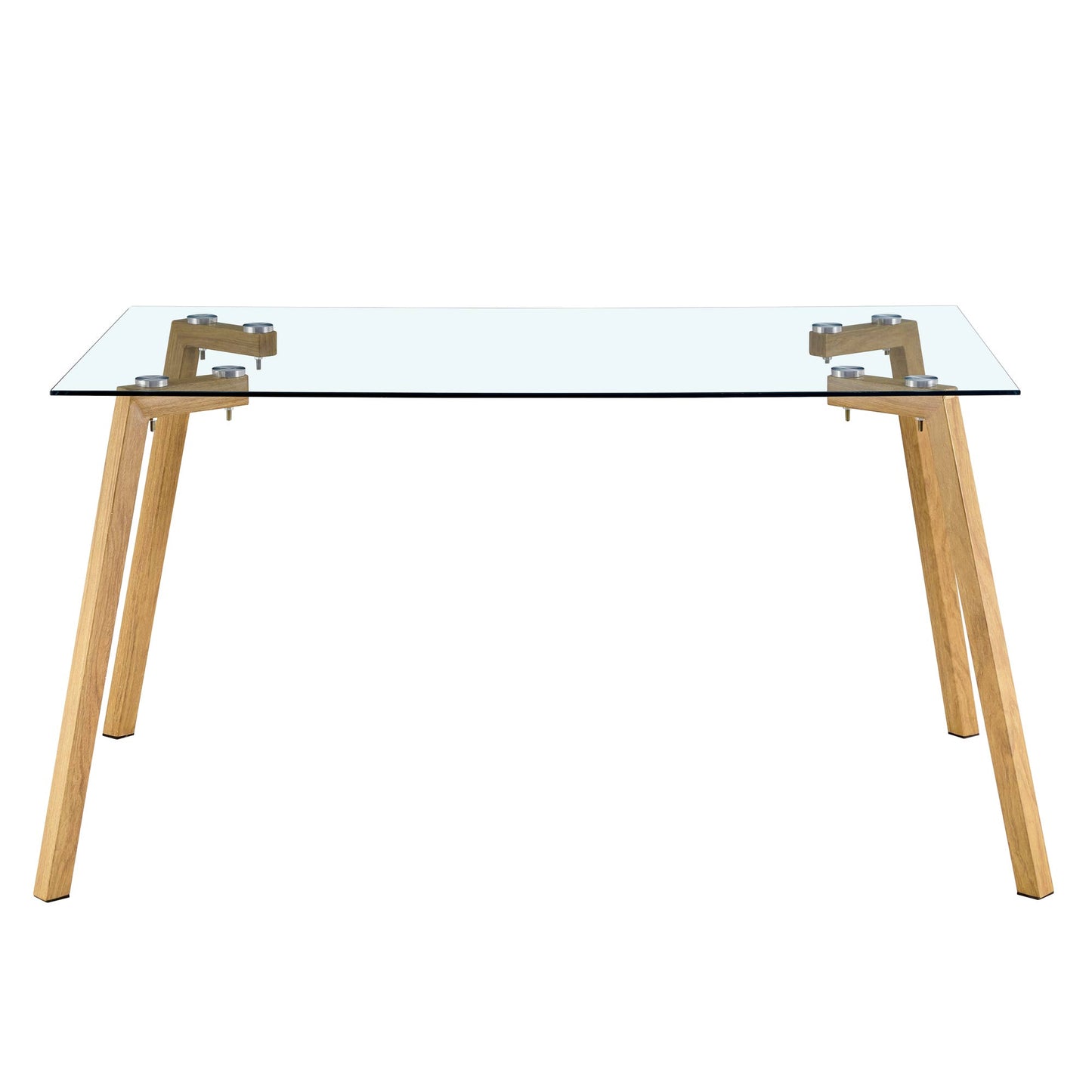 4-6 Seater Minimalist Rectangular Tempered Glass Dining Table with Brown Metal Legs_7