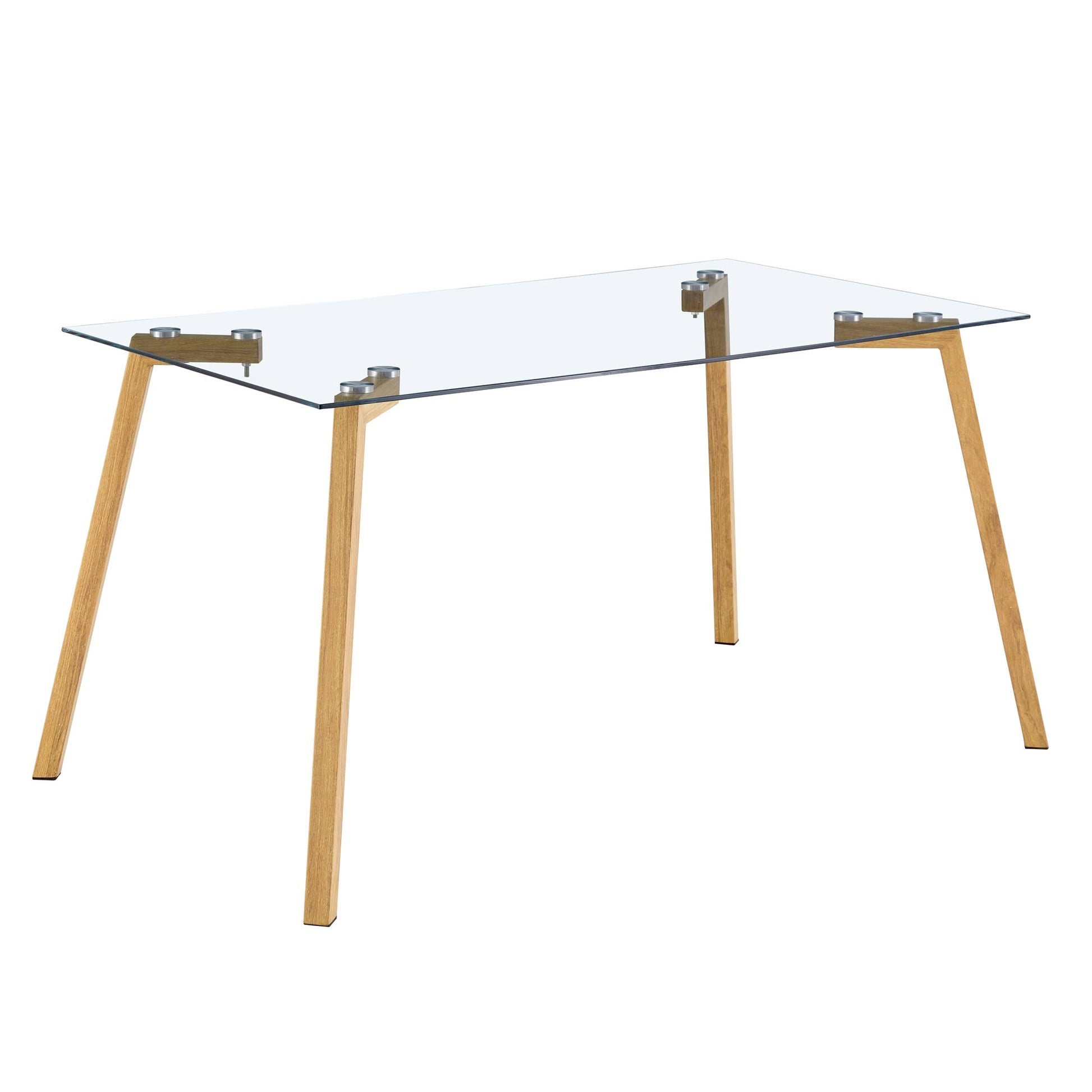 4-6 Seater Minimalist Rectangular Tempered Glass Dining Table with Brown Metal Legs_10