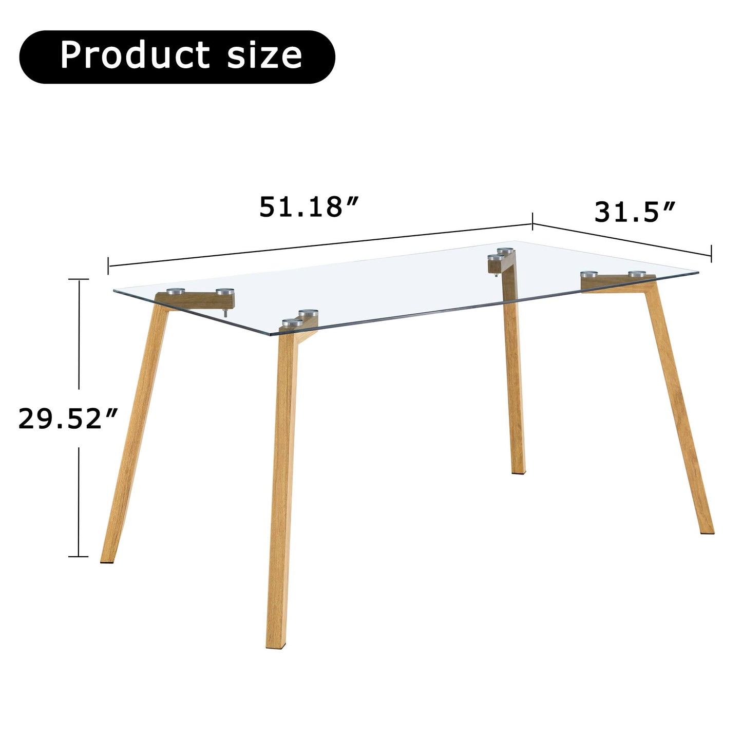 4-6 Seater Minimalist Rectangular Tempered Glass Dining Table with Brown Metal Legs_18