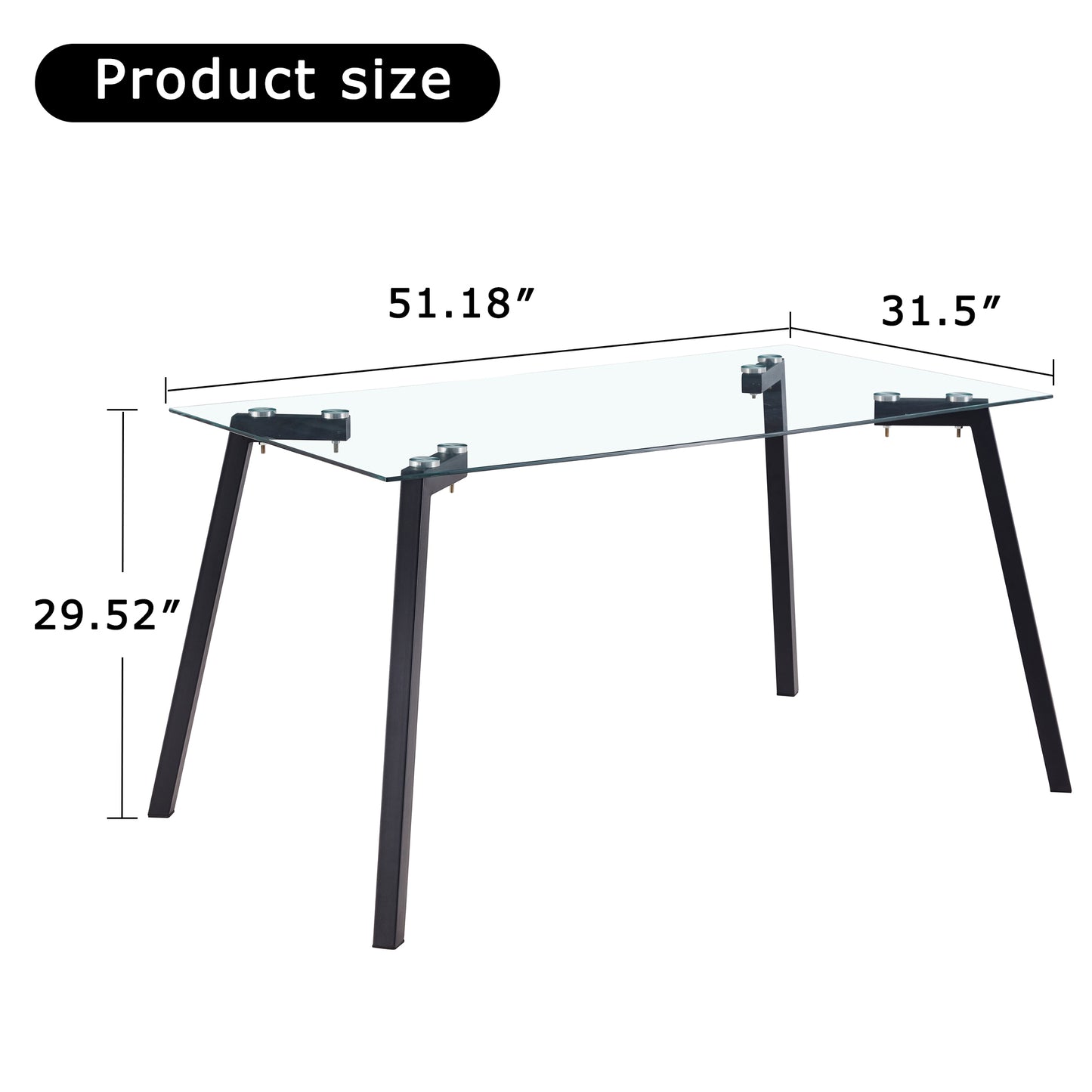 Modern Minimalist Rectangular Tempered Glass Dining Table with Black Metal Legs_13