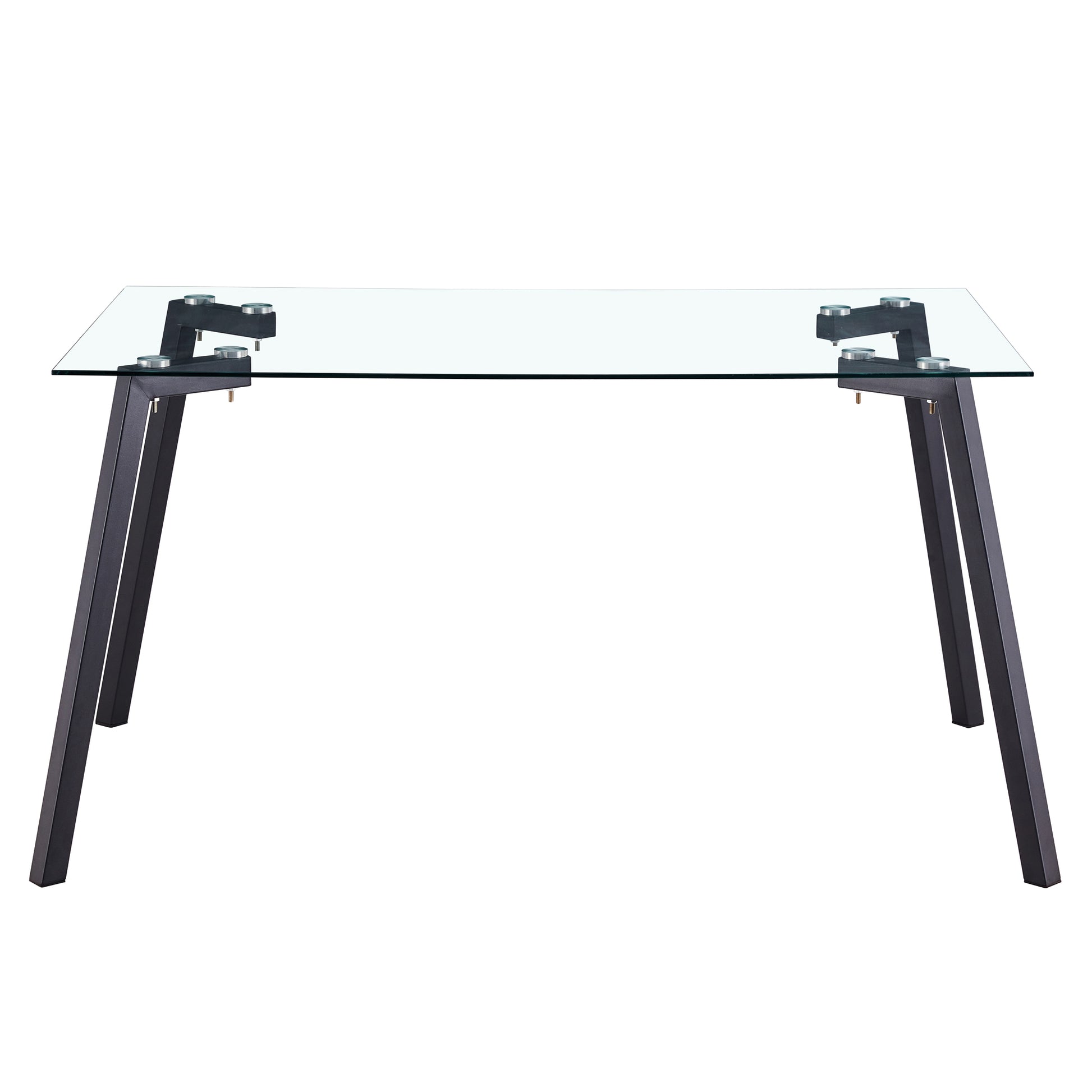 Modern Minimalist Rectangular Tempered Glass Dining Table with Black Metal Legs_9