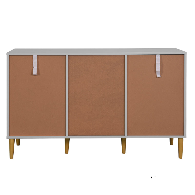 3 Carved Doors Freestanding Sideboard Cabinet Space Organizer- Gray_6