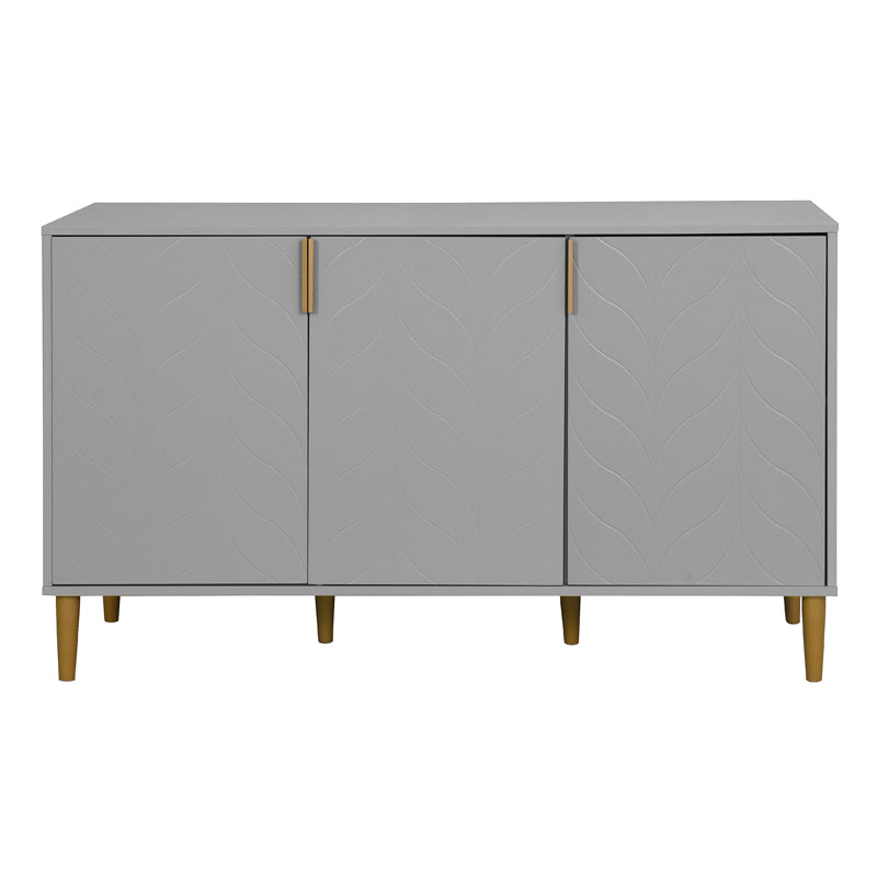 3 Carved Doors Freestanding Sideboard Cabinet Space Organizer- Gray_2