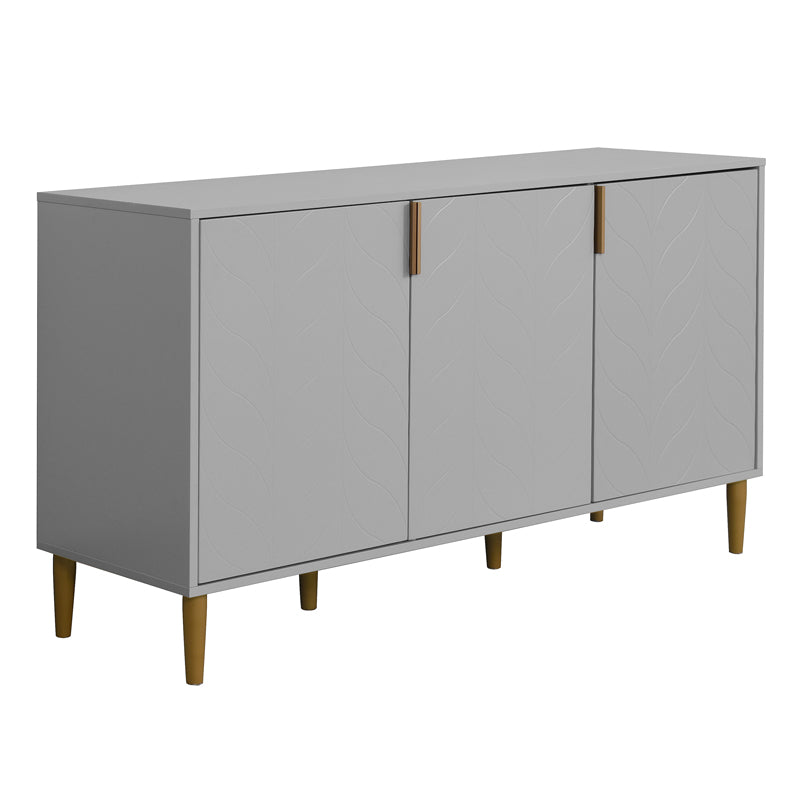 3 Carved Doors Freestanding Sideboard Cabinet Space Organizer- Gray_5