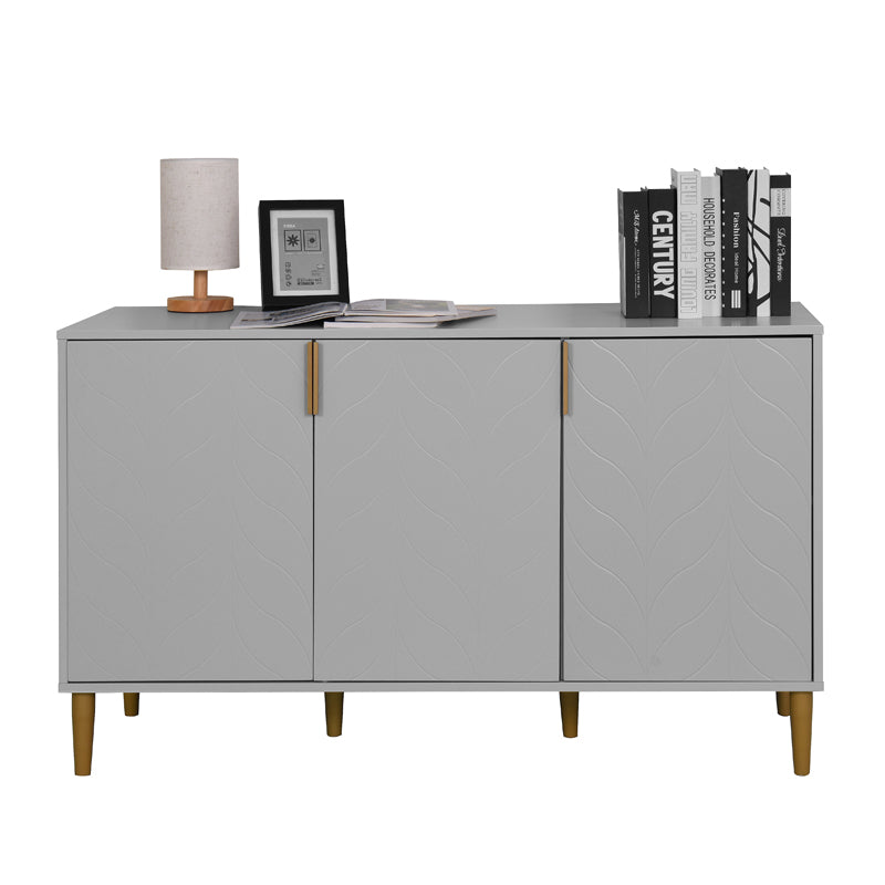 3 Carved Doors Freestanding Sideboard Cabinet Space Organizer- Gray_8
