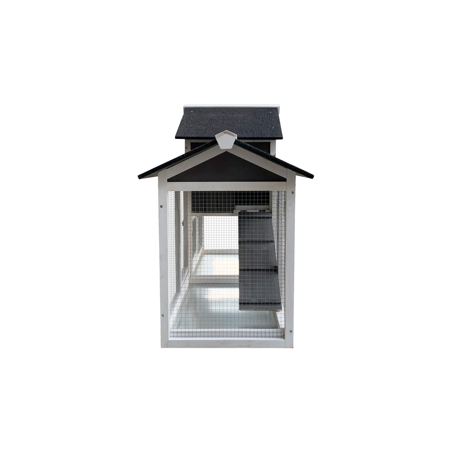Wooden Outdoor Hutch with Running Cage and Removable Ramp Tray- Gray_9