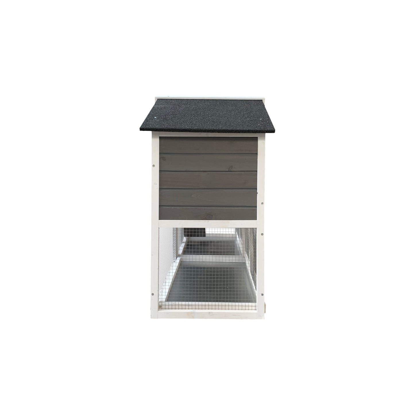 Wooden Outdoor Hutch with Running Cage and Removable Ramp Tray- Gray_7