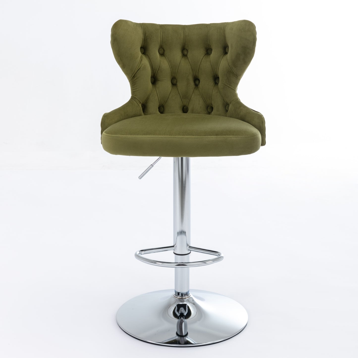 Set of 2 Modern Upholstered Tufted Velvet Armless Bar Stools with Chrome Details- Olive Green_2