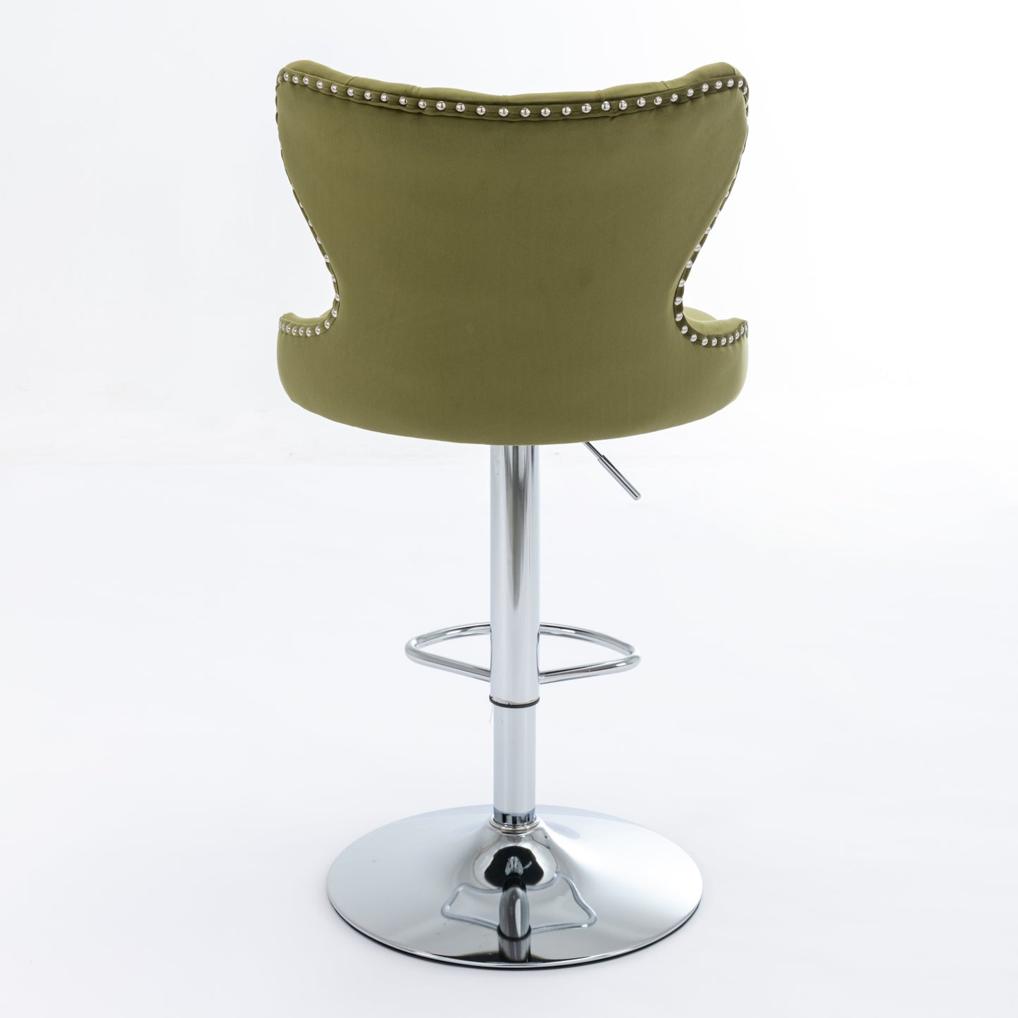 Set of 2 Modern Upholstered Tufted Velvet Armless Bar Stools with Chrome Details- Olive Green_6