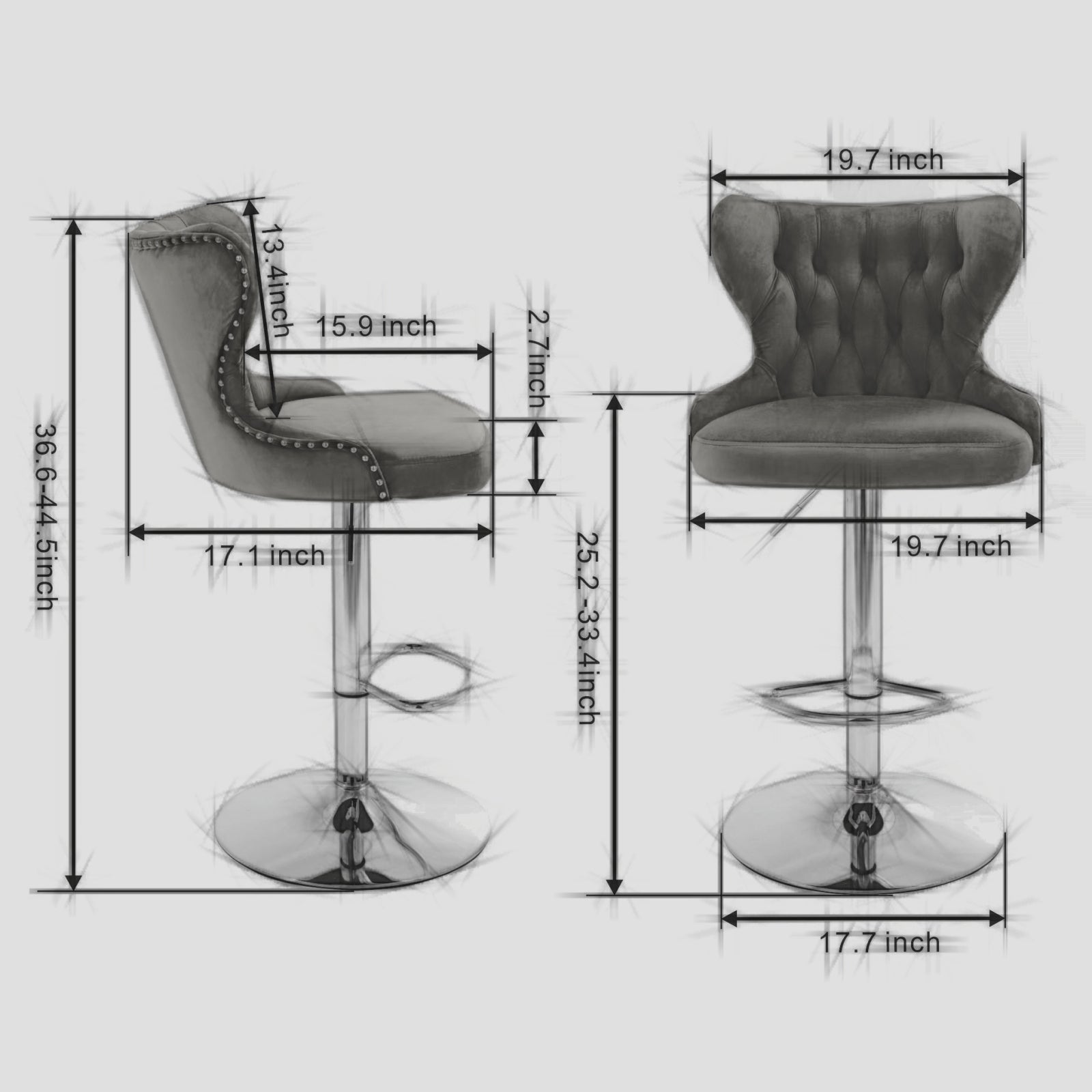 Set of 2 Modern Upholstered Tufted Velvet Armless Bar Stools with Chrome Details- Olive Green_7
