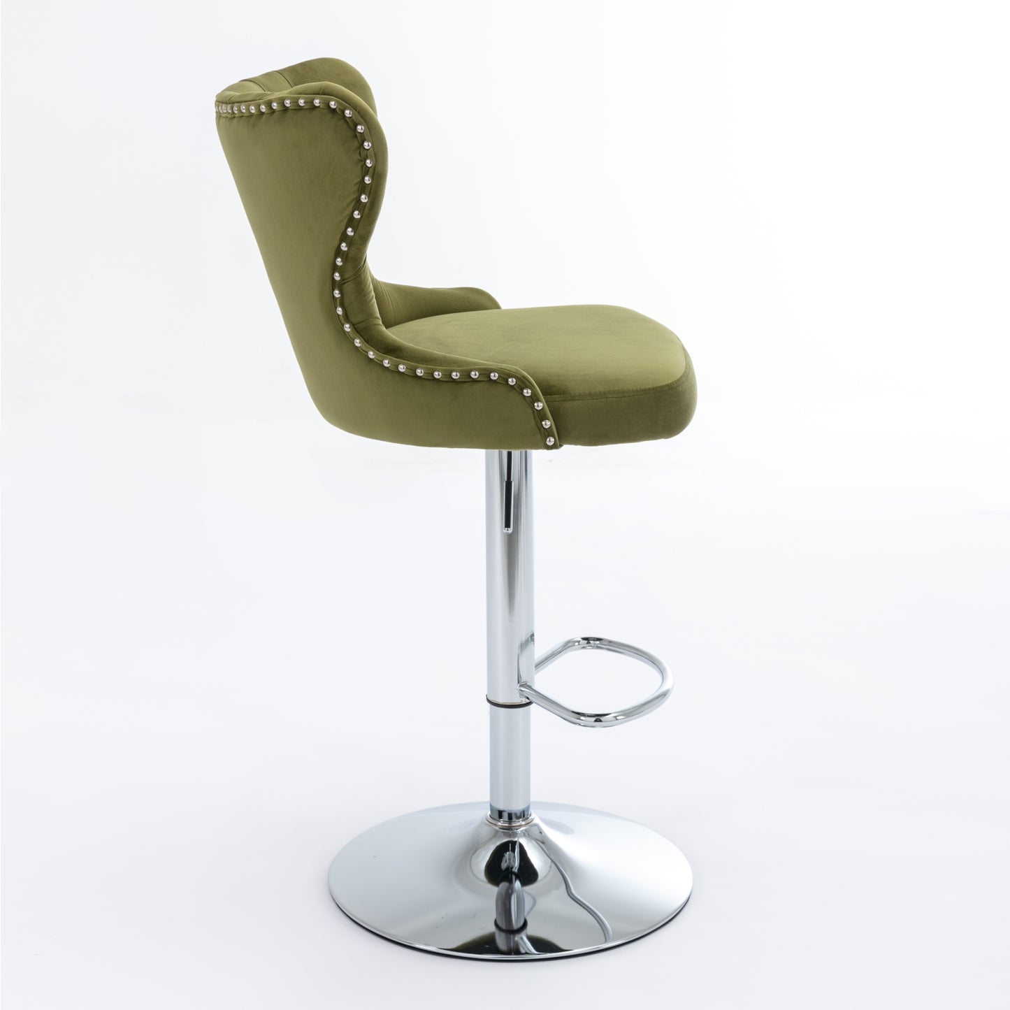 Set of 2 Modern Upholstered Tufted Velvet Armless Bar Stools with Chrome Details- Olive Green_4