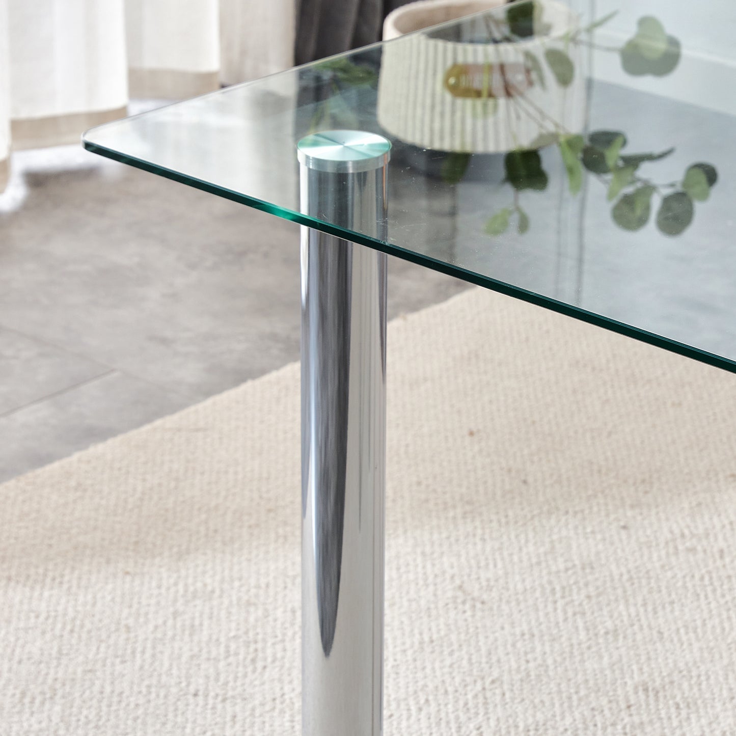Modern Minimalist Rectangular Tempered Glass Desktop with Silver Metal Legs_18