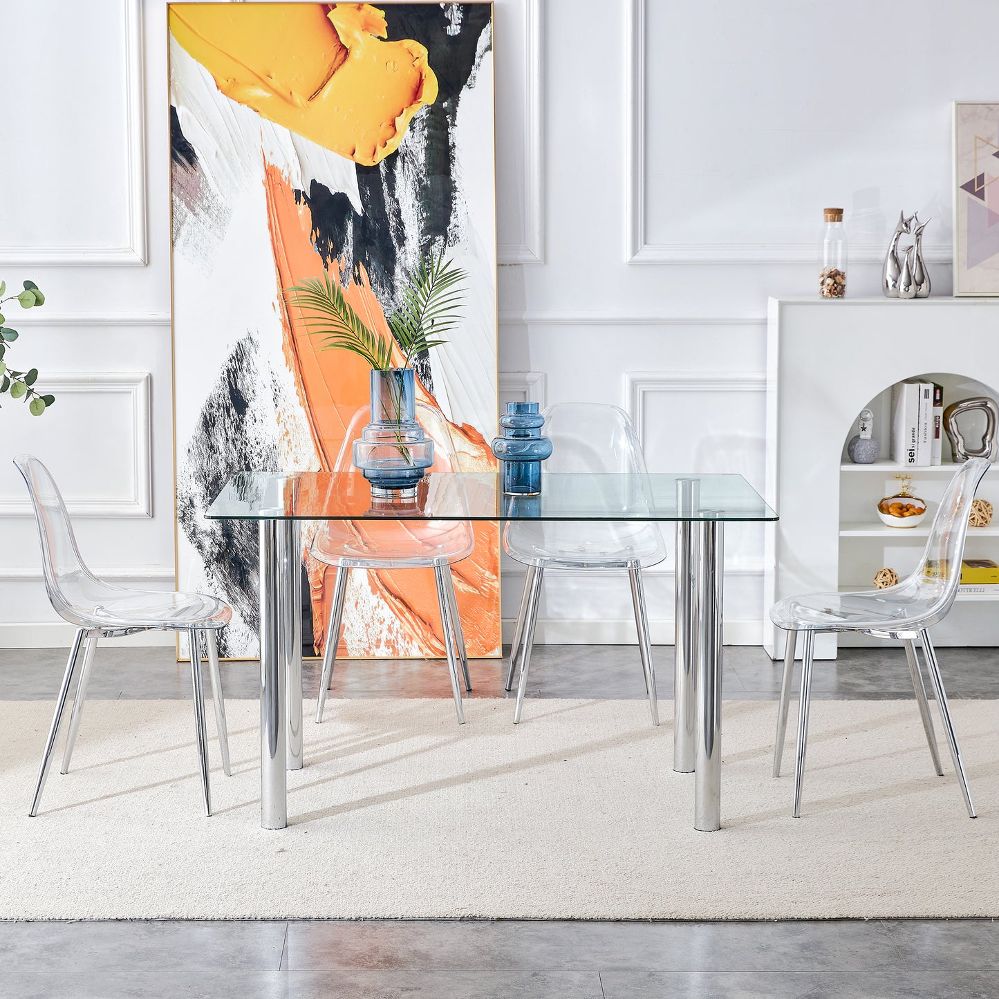 Modern Minimalist Rectangular Tempered Glass Desktop with Silver Metal Legs_7