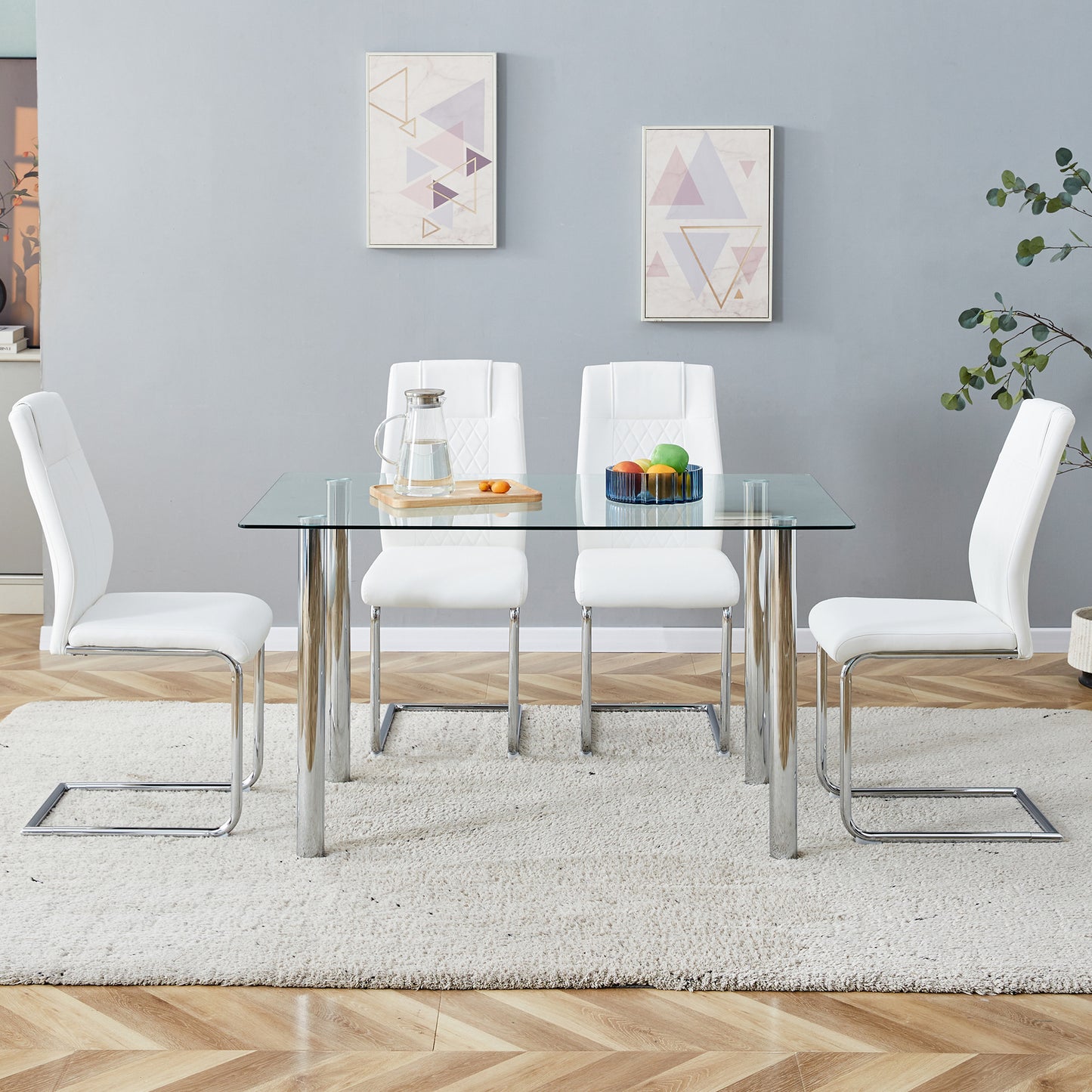 Modern Minimalist Rectangular Tempered Glass Desktop with Silver Metal Legs_14