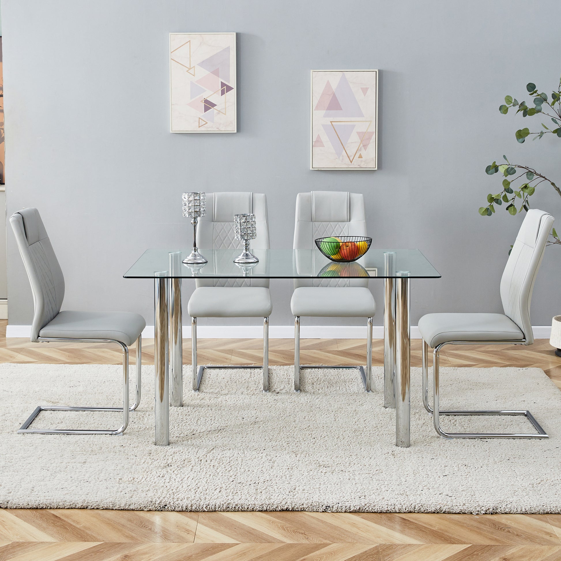 Modern Minimalist Rectangular Tempered Glass Desktop with Silver Metal Legs_10