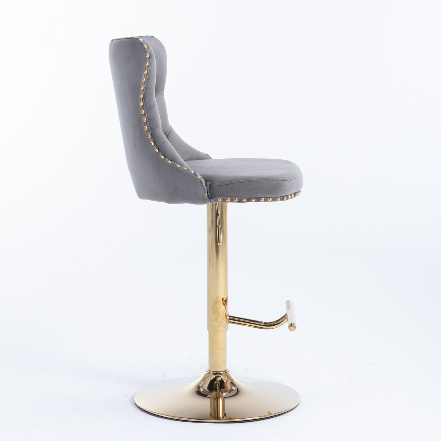 Set of 2 Modern Upholstered Tufted Velvet Armless Bar Stools with Gold Details- Grey_9