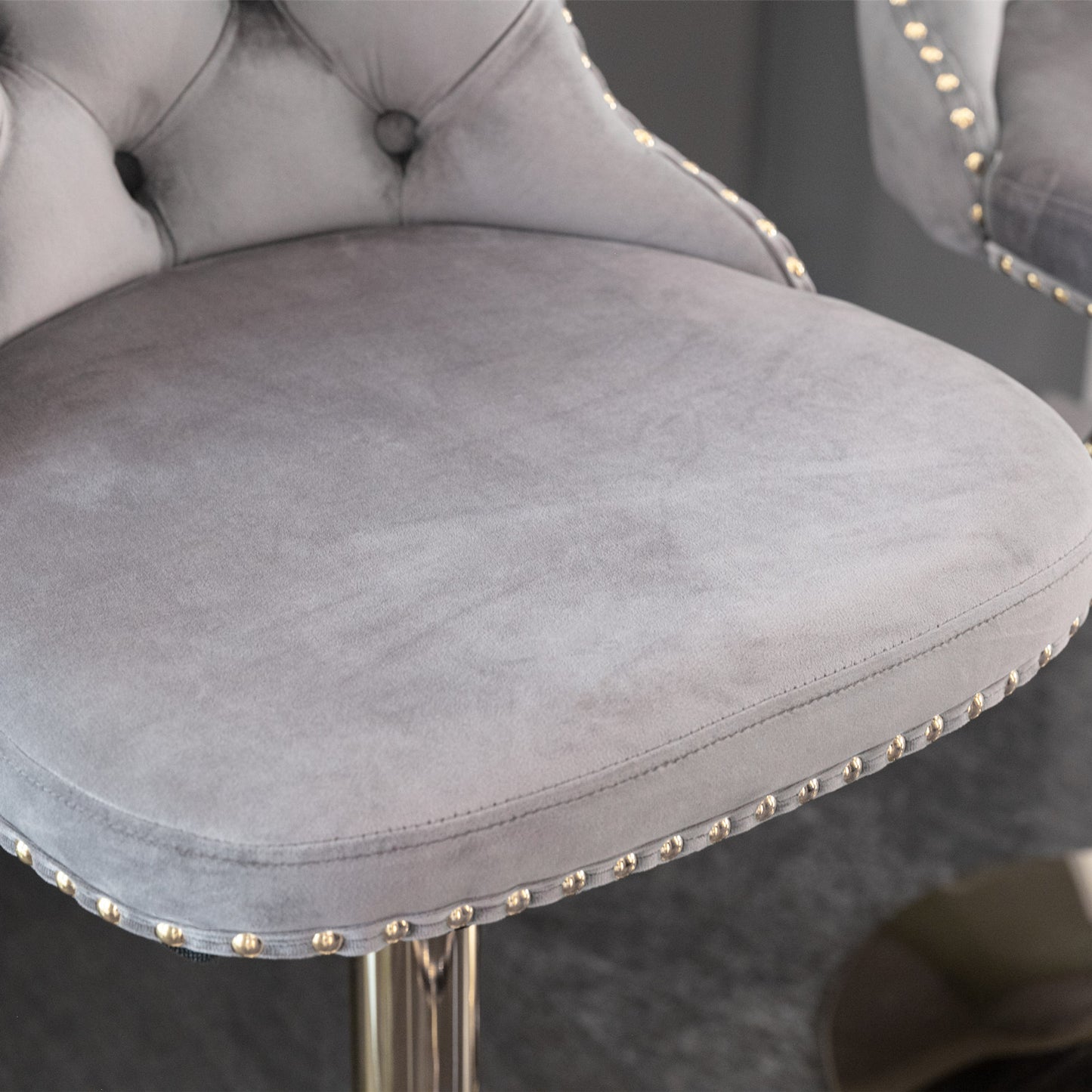 Set of 2 Modern Upholstered Tufted Velvet Armless Bar Stools with Gold Details- Grey_13
