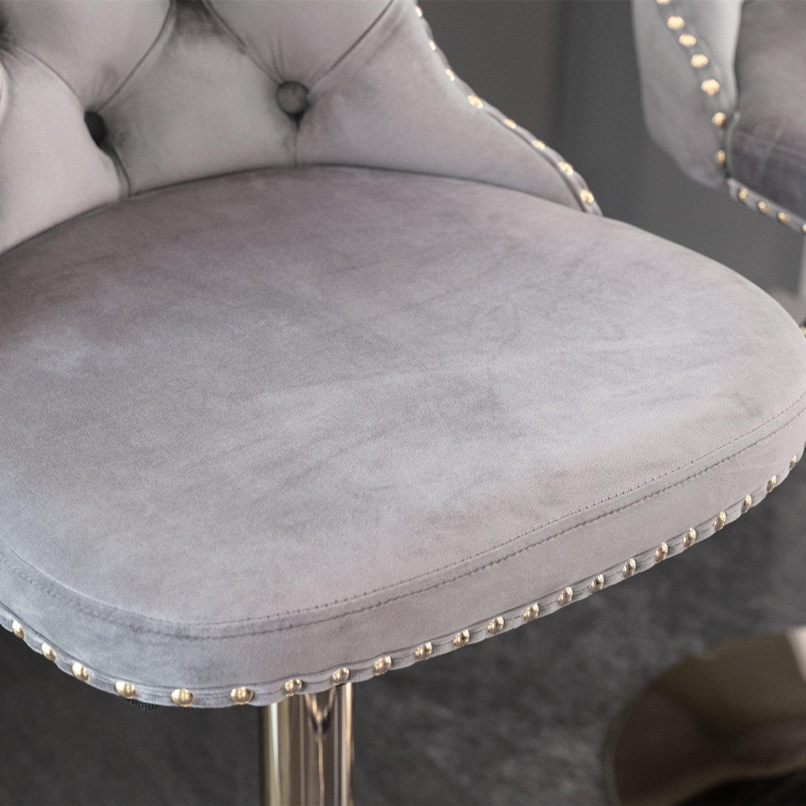 Set of 2 Modern Upholstered Tufted Velvet Armless Bar Stools with Gold Details- Grey_13