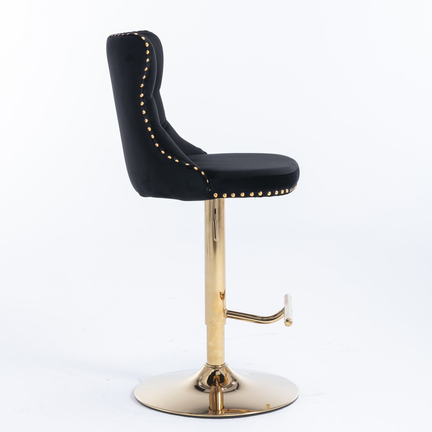 Set of 2 Modern Upholstered Tufted Velvet Armless Bar Stools with Gold Details- Black_9