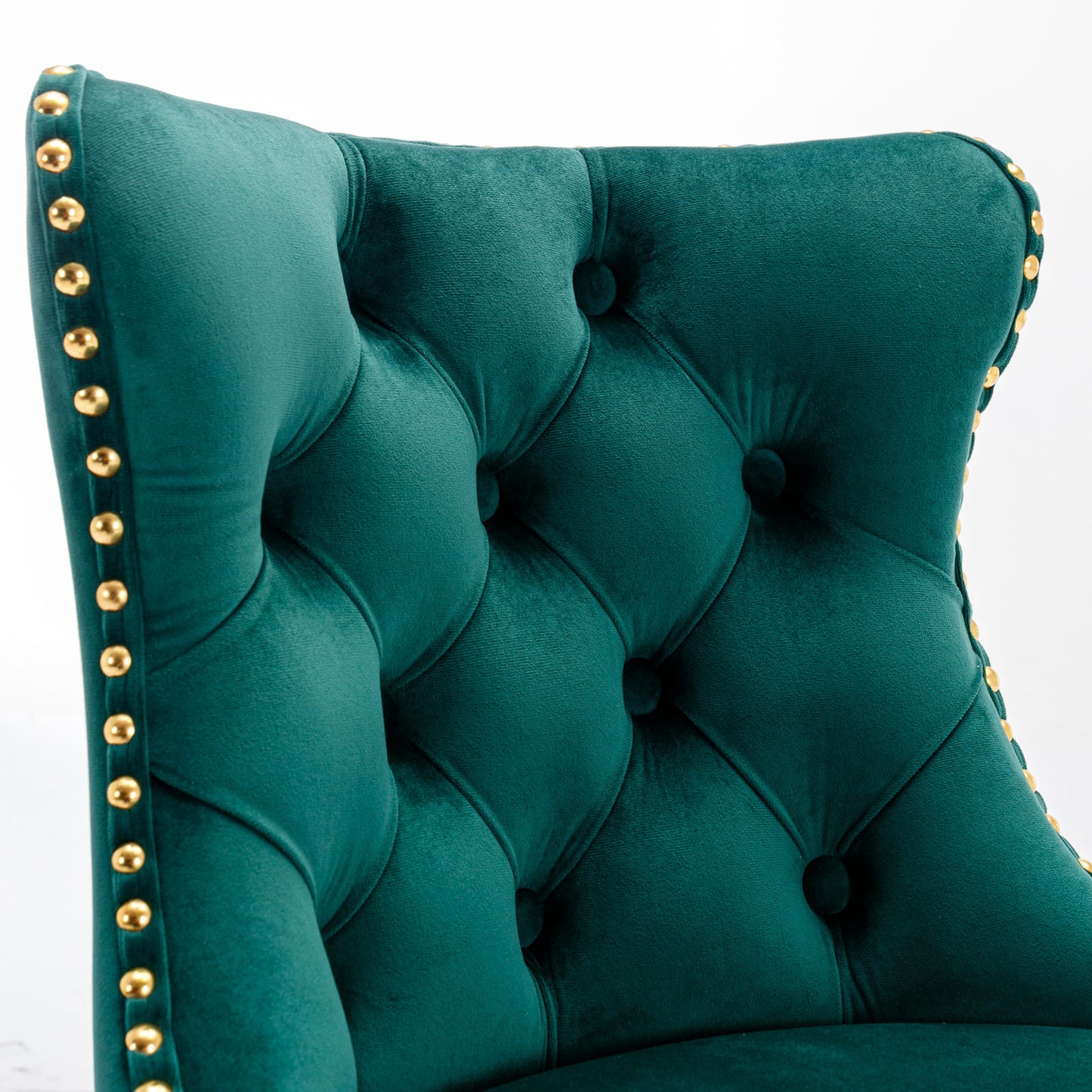 Set of 2 Modern Upholstered Tufted Velvet Armless Bar Stools with Gold Details- Green_5