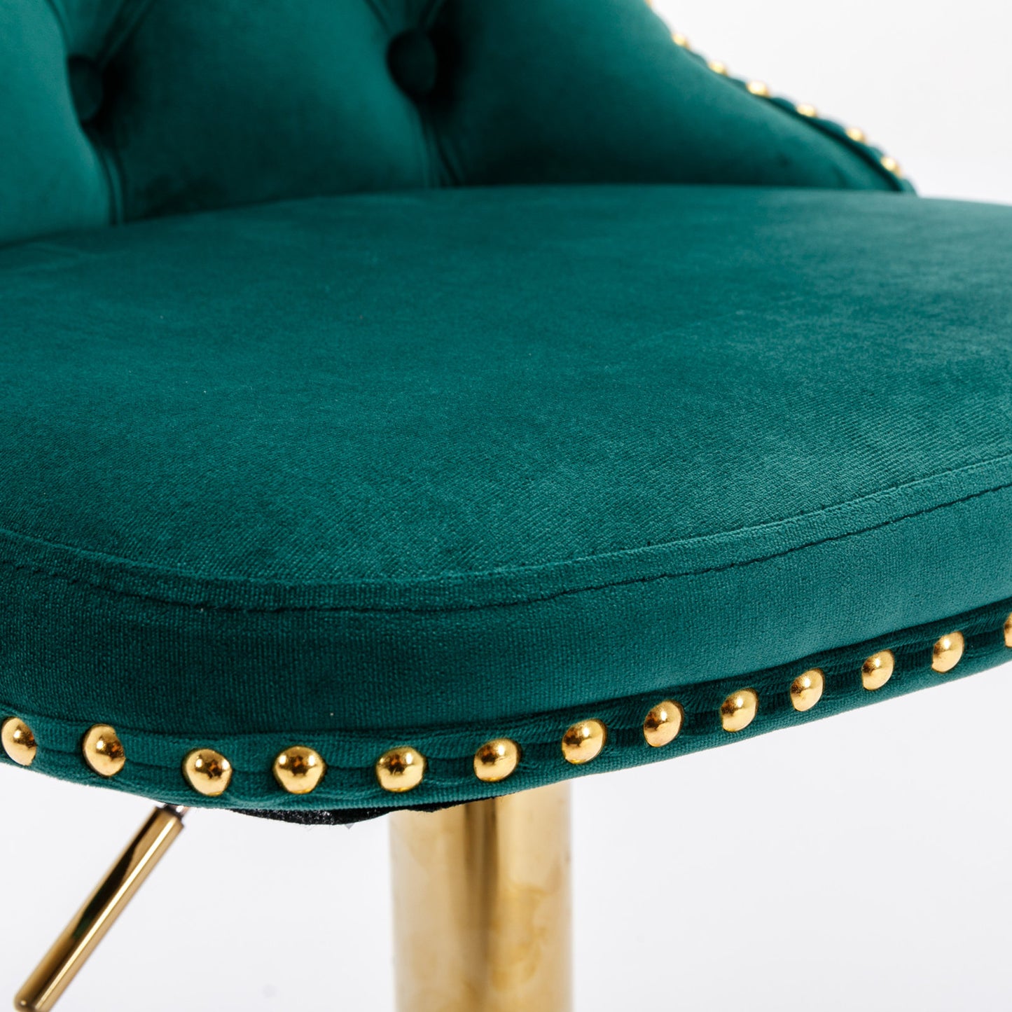 Set of 2 Modern Upholstered Tufted Velvet Armless Bar Stools with Gold Details- Green_8