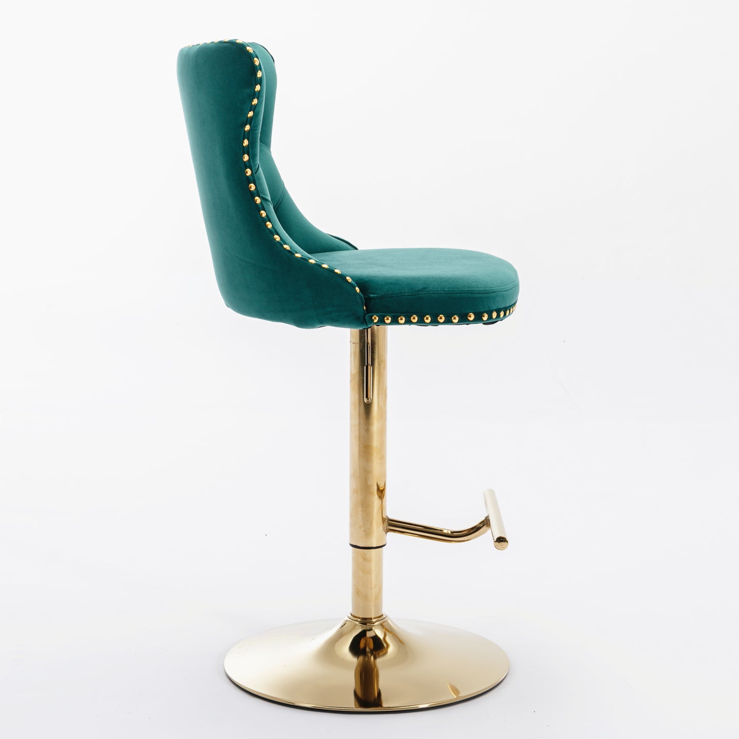 Set of 2 Modern Upholstered Tufted Velvet Armless Bar Stools with Gold Details- Green_11