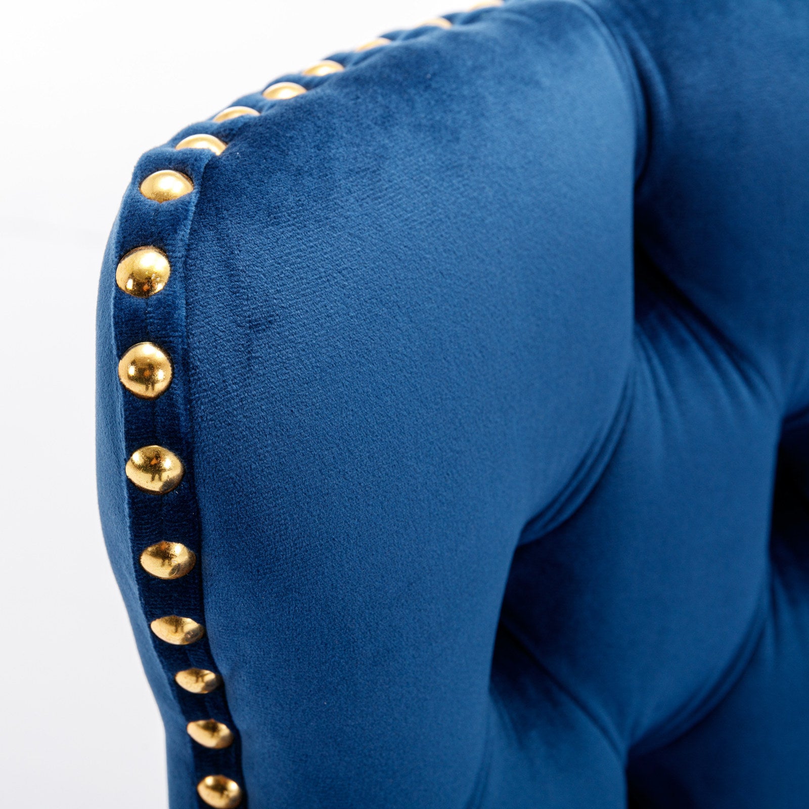 Set of 2 Modern Upholstered Tufted Velvet Armless Bar Stools with Gold Details- Blue_11