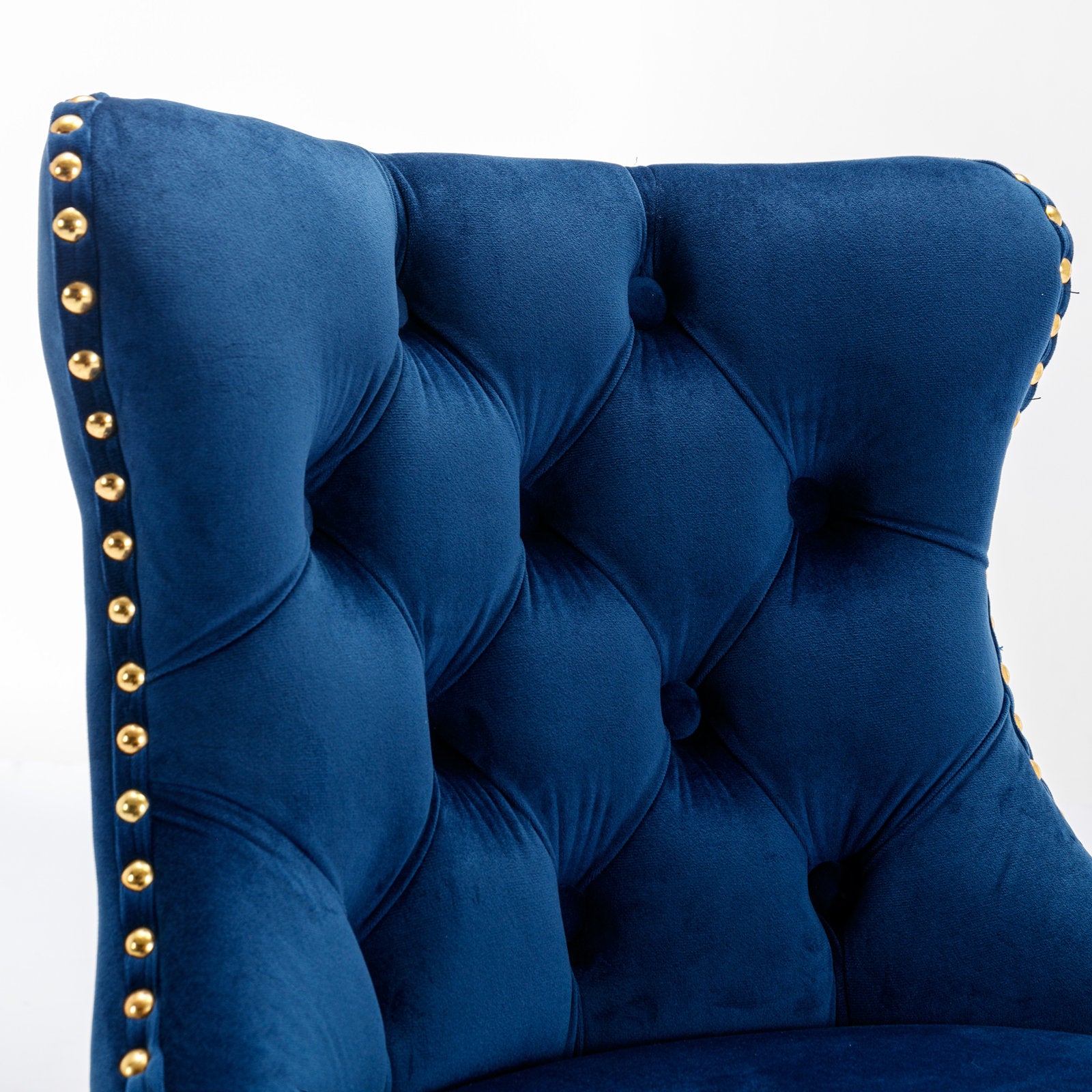 Set of 2 Modern Upholstered Tufted Velvet Armless Bar Stools with Gold Details- Blue_10