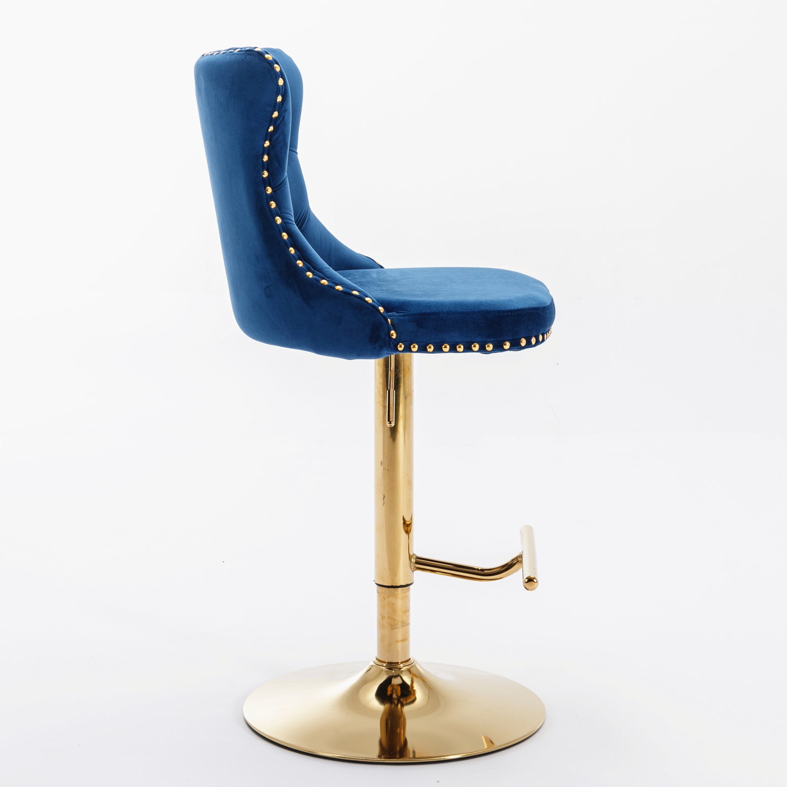 Set of 2 Modern Upholstered Tufted Velvet Armless Bar Stools with Gold Details- Blue_7