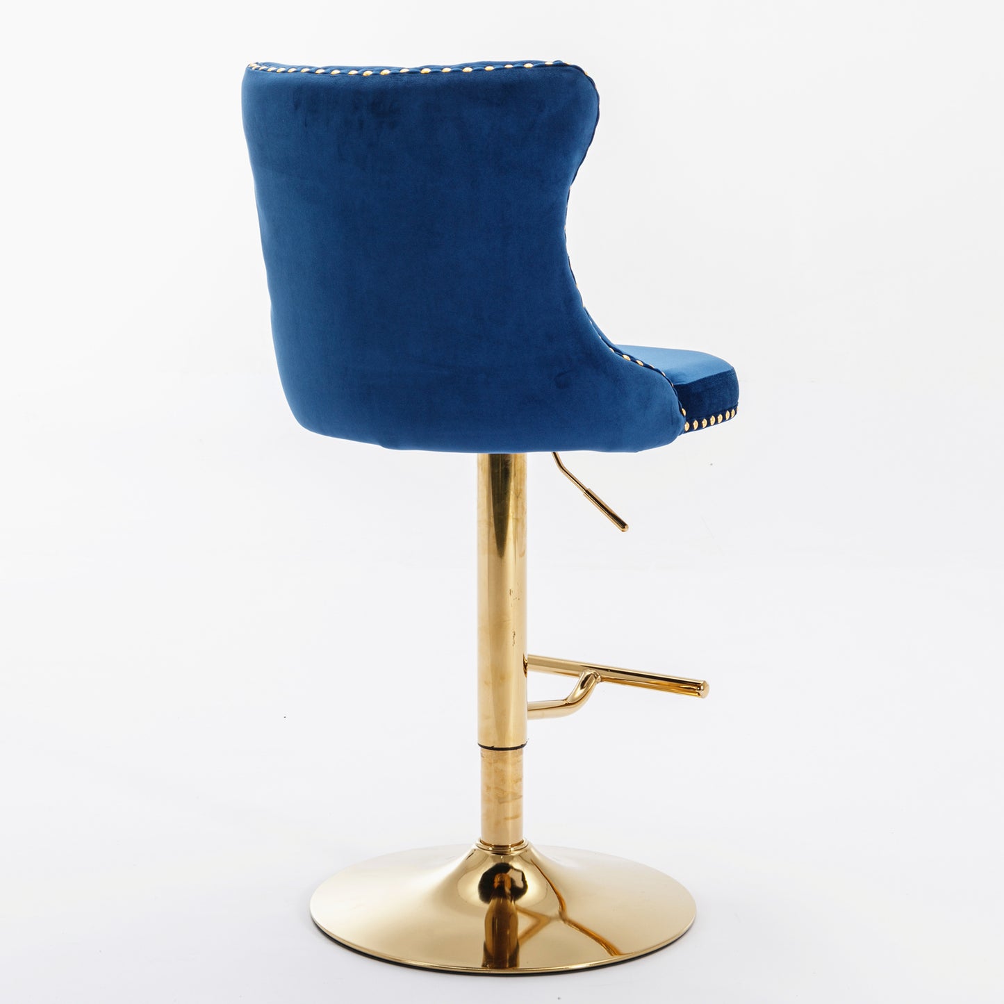Set of 2 Modern Upholstered Tufted Velvet Armless Bar Stools with Gold Details- Blue_8