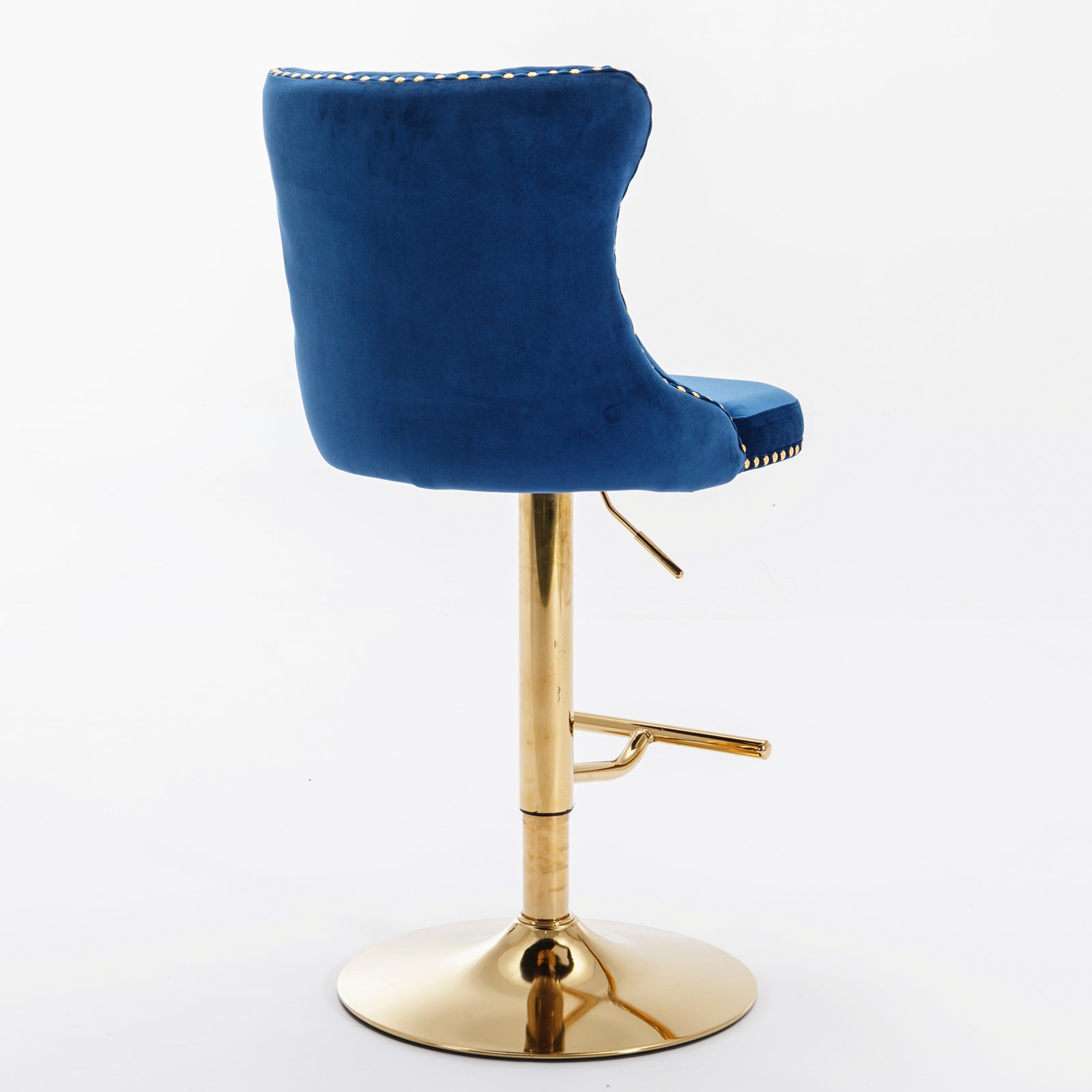 Set of 2 Modern Upholstered Tufted Velvet Armless Bar Stools with Gold Details- Blue_8