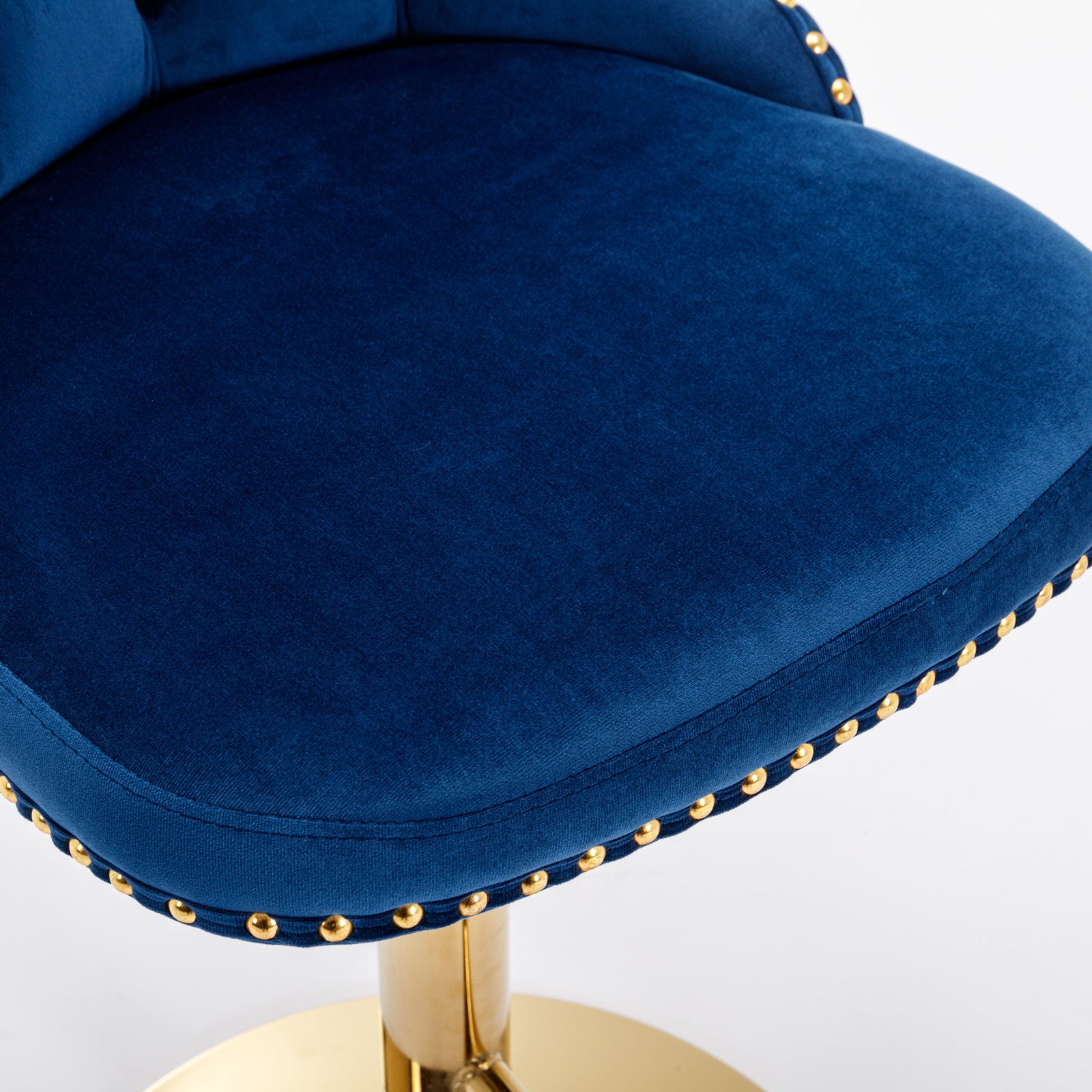 Set of 2 Modern Upholstered Tufted Velvet Armless Bar Stools with Gold Details- Blue_13
