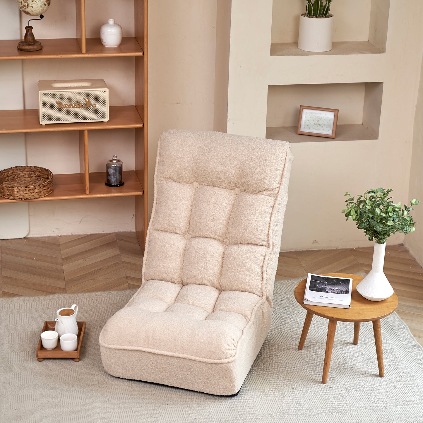 Single Seater Japanese Style Thick Cushioned Lazy Tatami Recliner Sofa- White_3