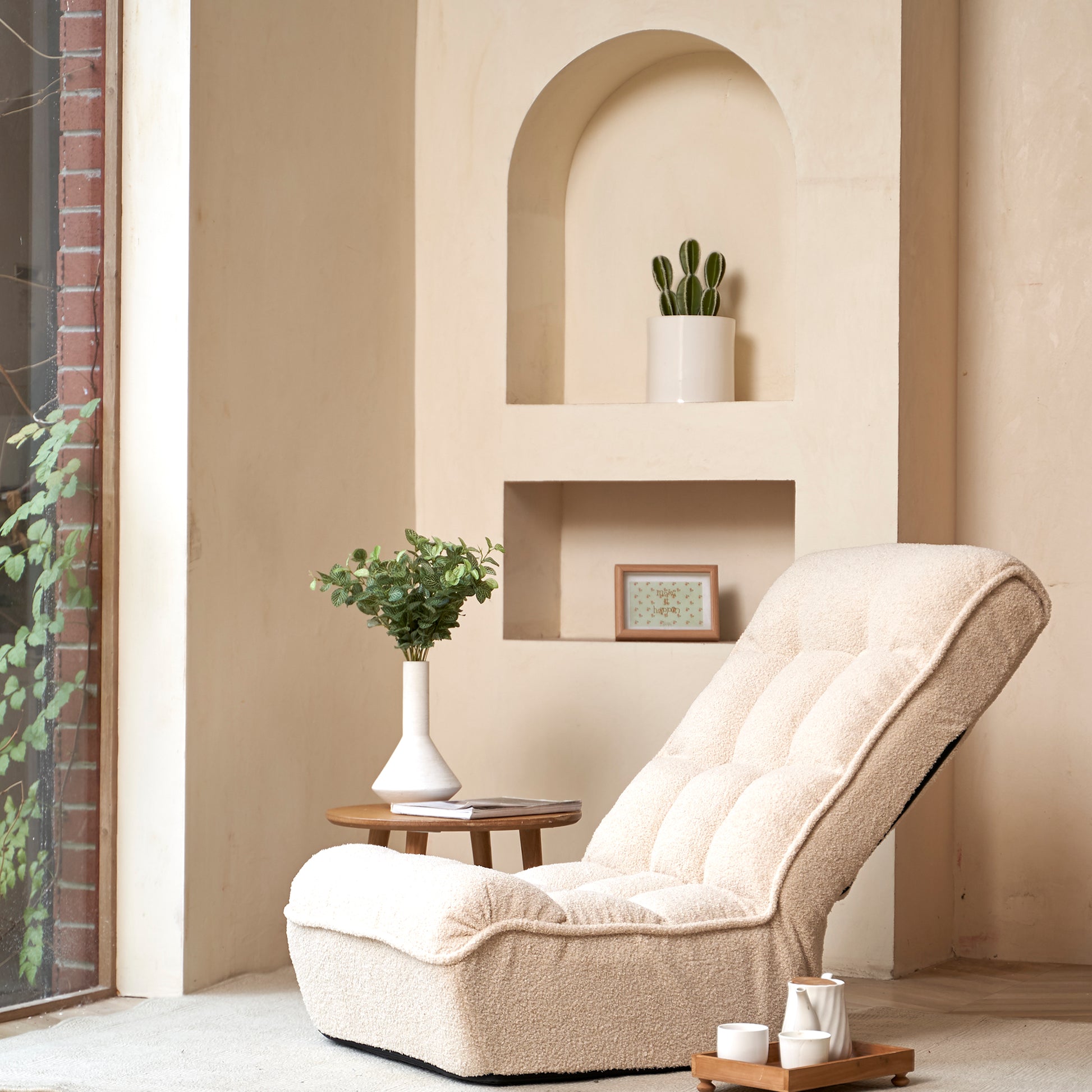 Single Seater Japanese Style Thick Cushioned Lazy Tatami Recliner Sofa- White_6