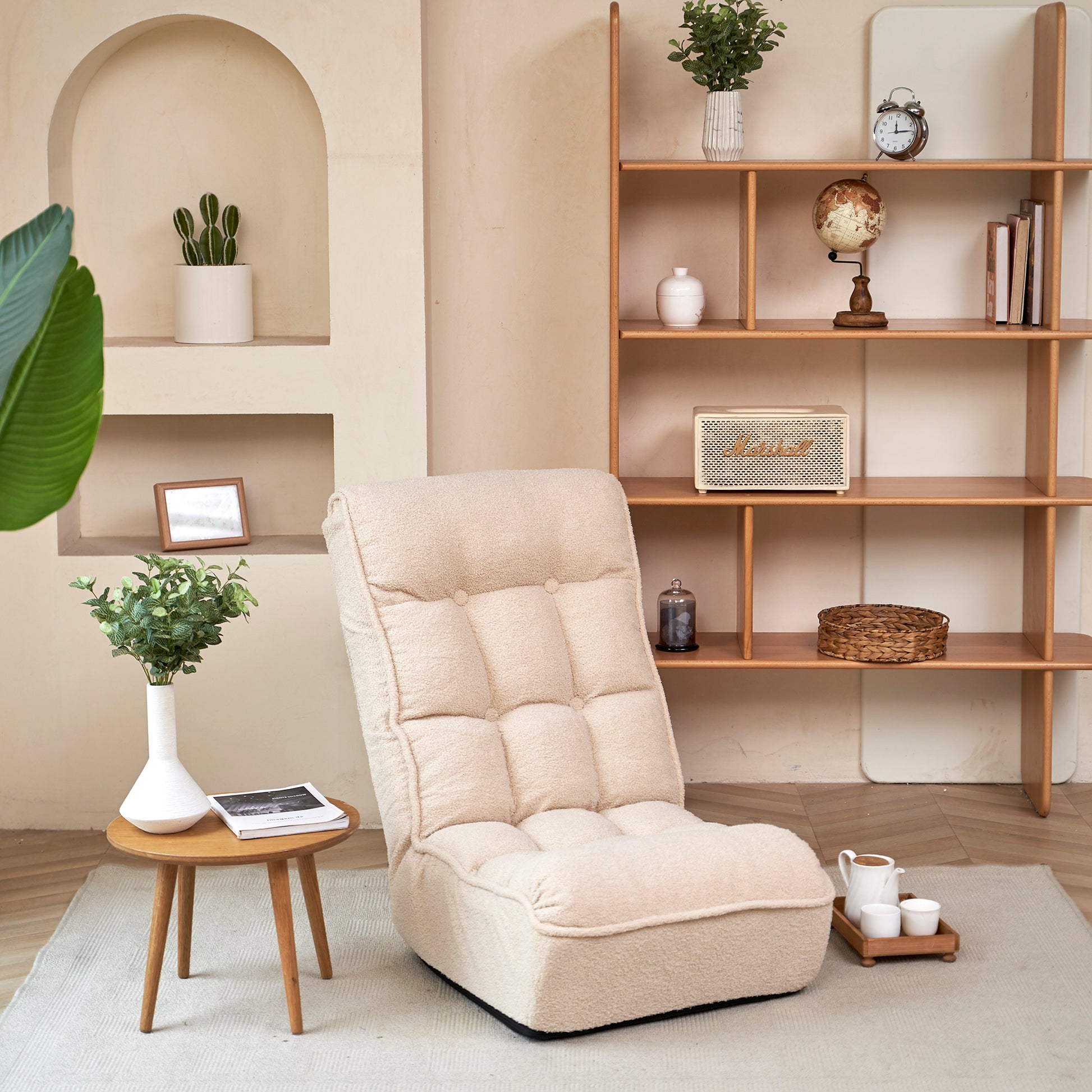 Single Seater Japanese Style Thick Cushioned Lazy Tatami Recliner Sofa- White_8