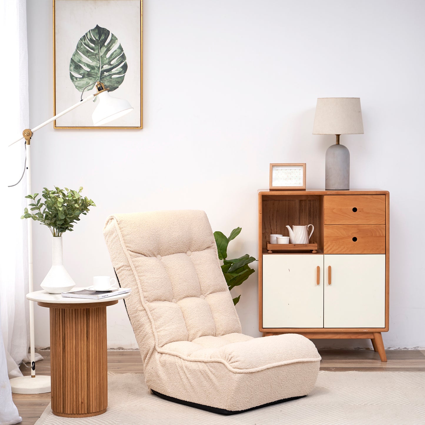 Single Seater Japanese Style Thick Cushioned Lazy Tatami Recliner Sofa- White_7
