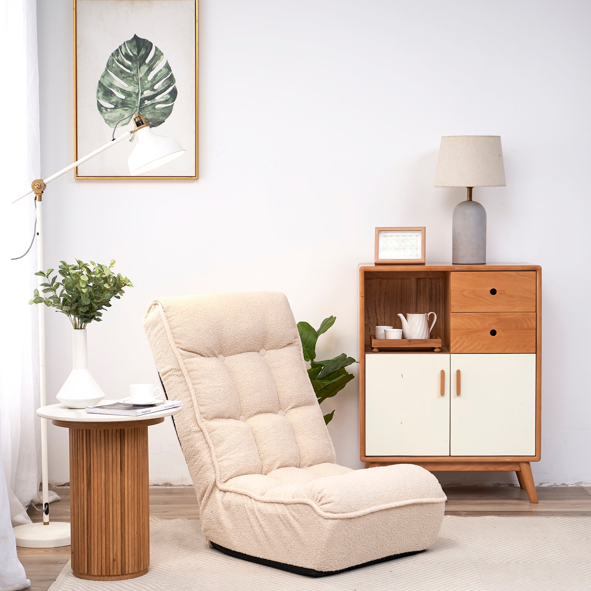 Single Seater Japanese Style Thick Cushioned Lazy Tatami Recliner Sofa- White_7